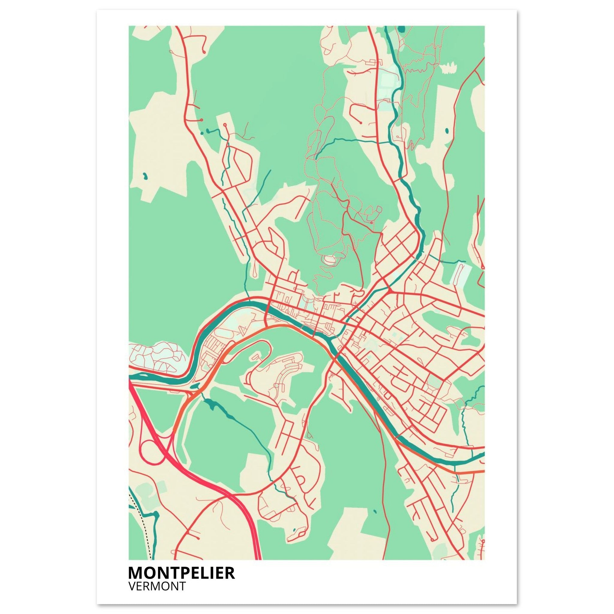 montpelier map poster print
