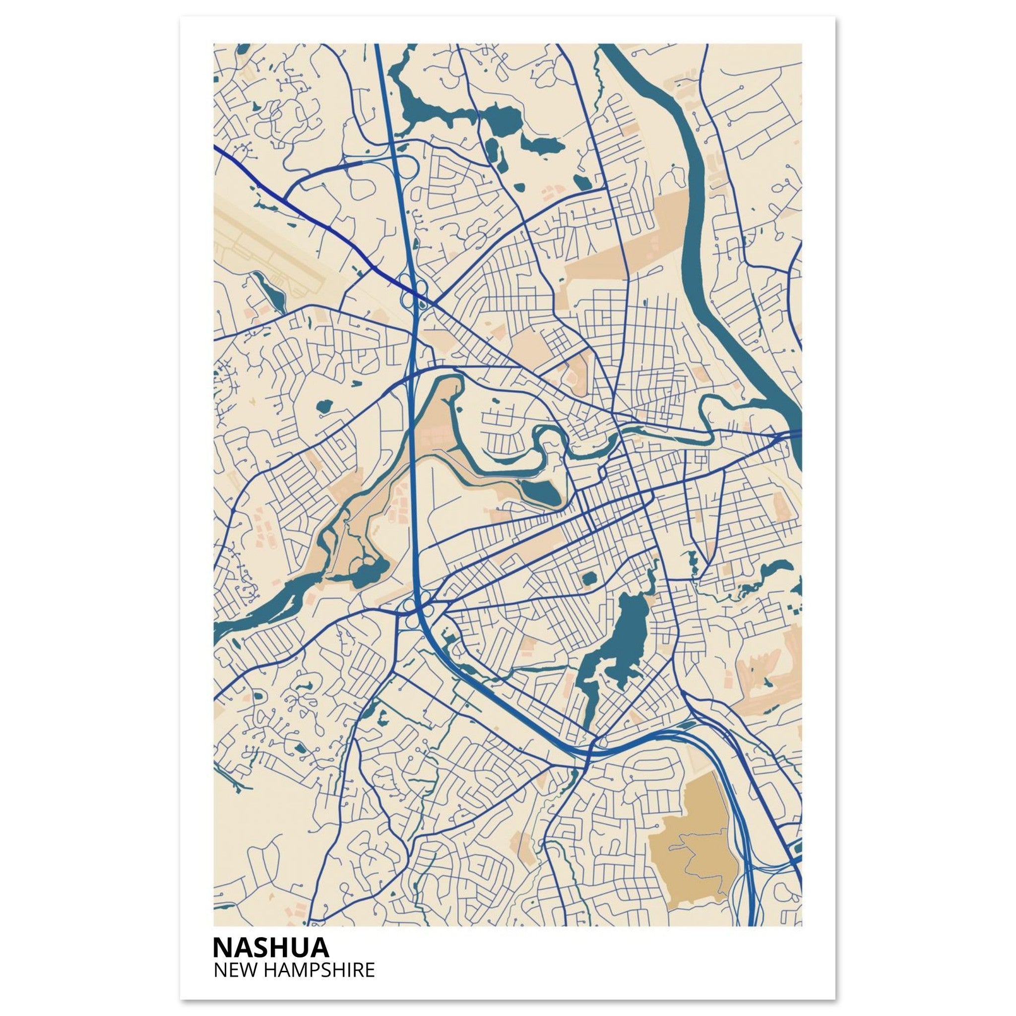 Nashua New Hampshire City Map Poster | Custom Map Art Print - Ink And Atlas