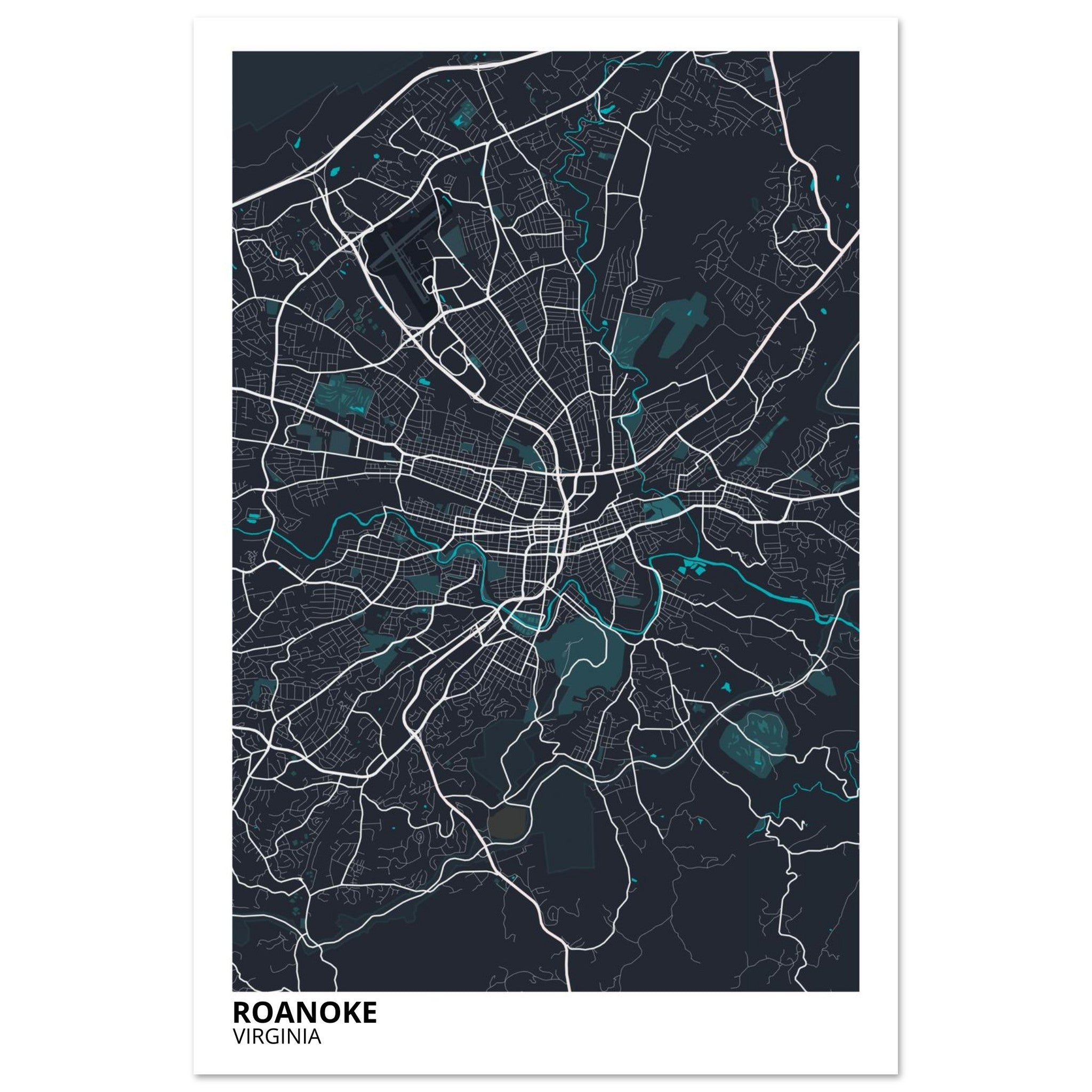 Roanoke Virginia City Map Poster | Custom Map Art Print - Ink And Atlas