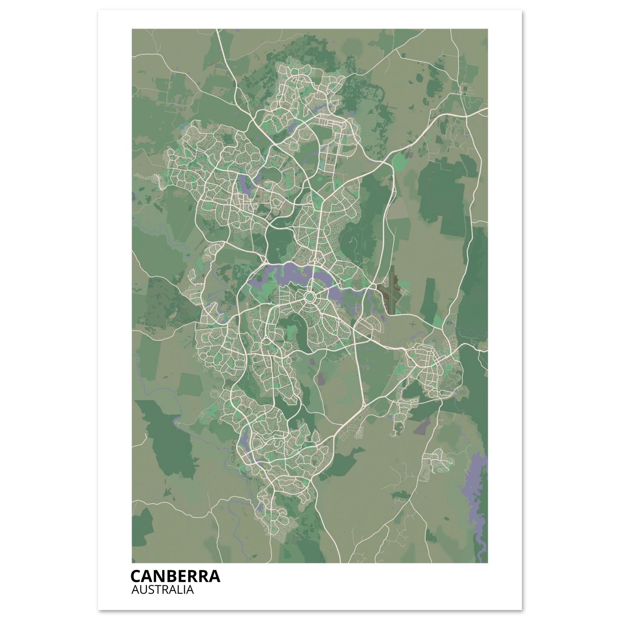 Canberra Australia City Map Poster | Custom Map Art Print - Ink And Atlas