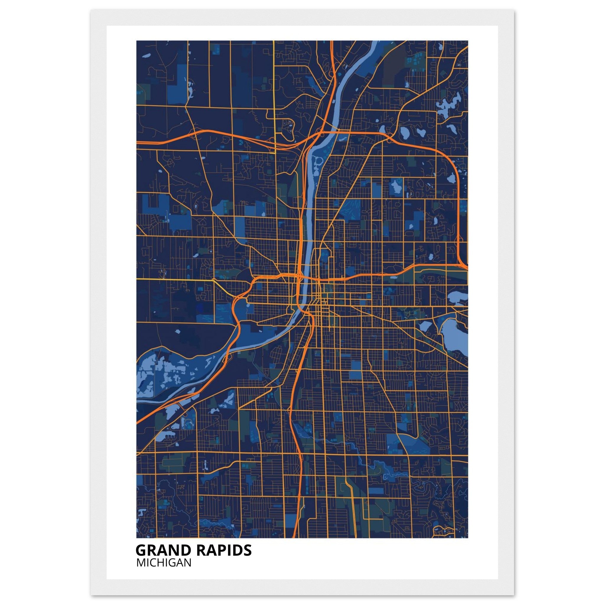 grand rapids map poster print