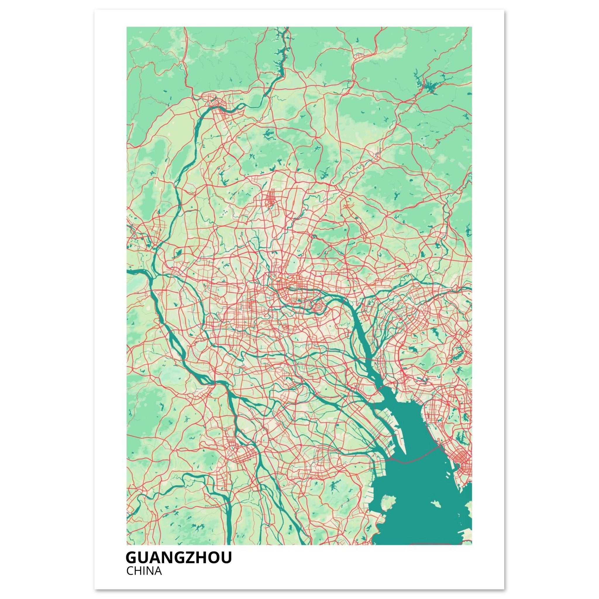 guangzhou china map poster print