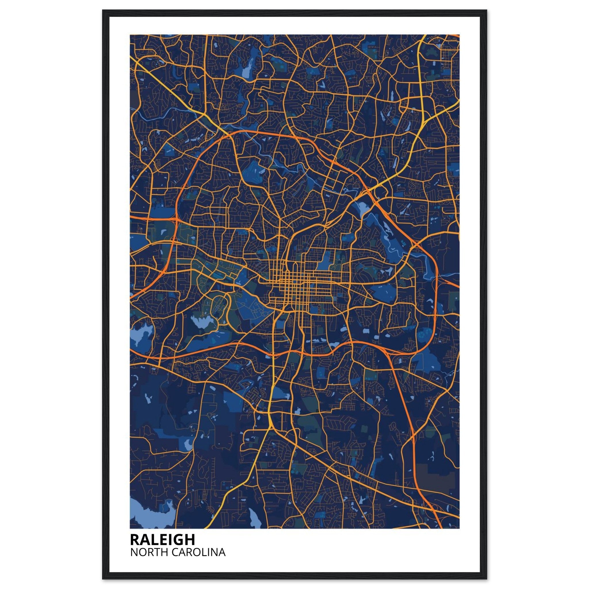 raleigh map poster print