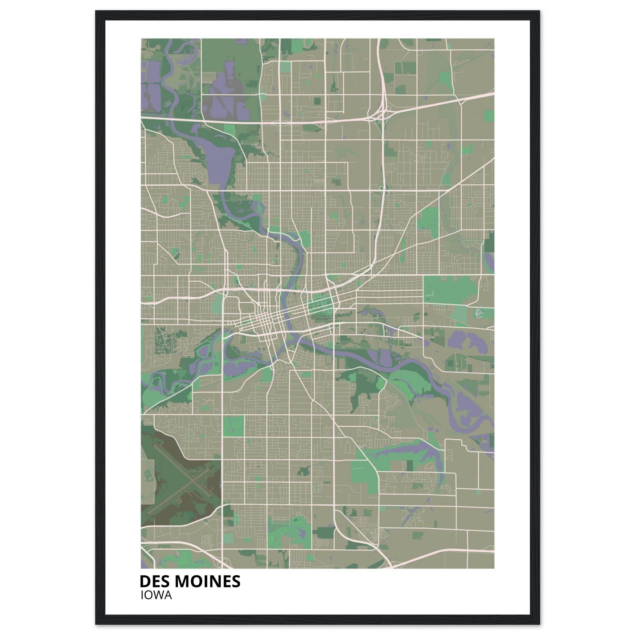 des moines map poster print