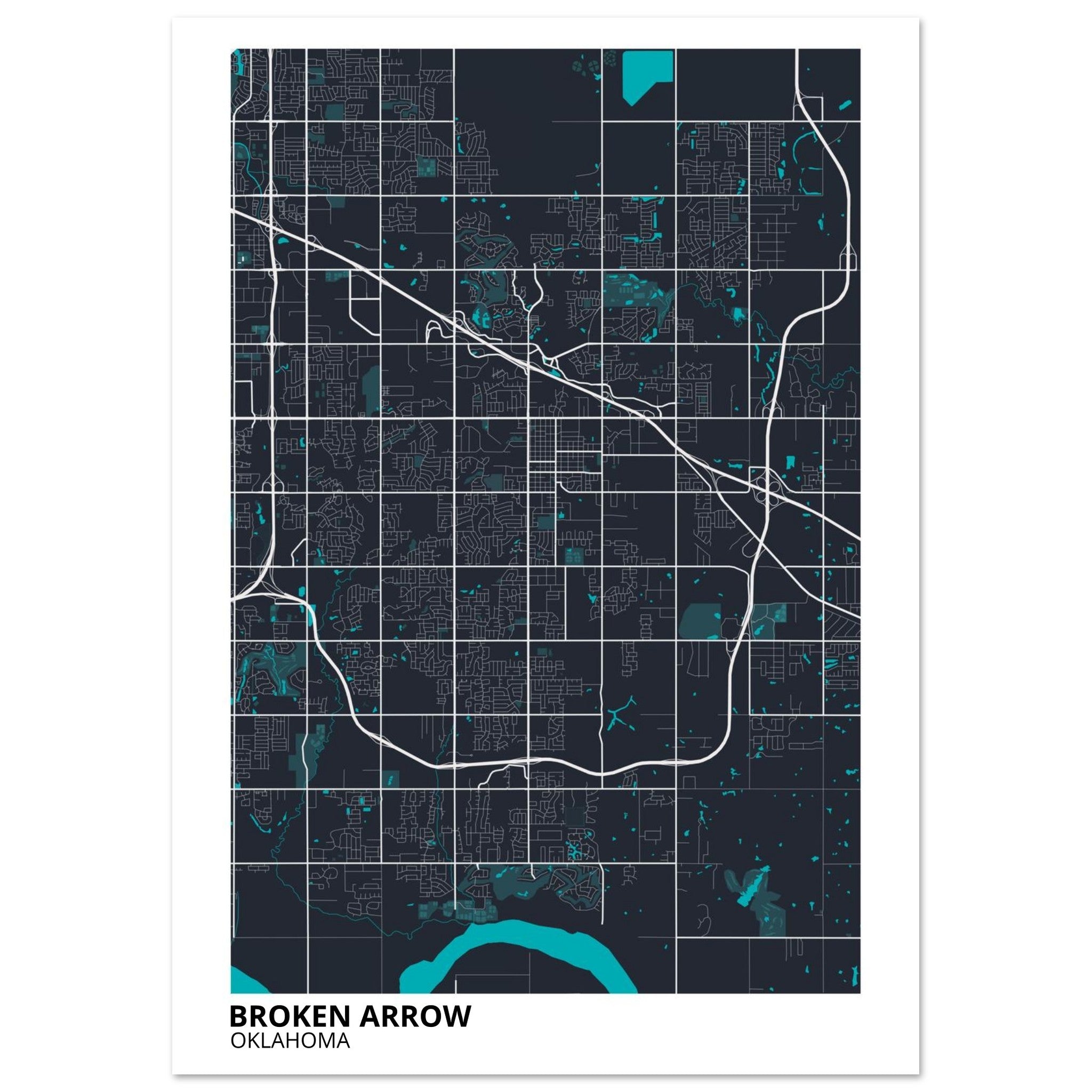 Broken Arrow Oklahoma City Map Poster | Custom Map Art Print - Ink And Atlas