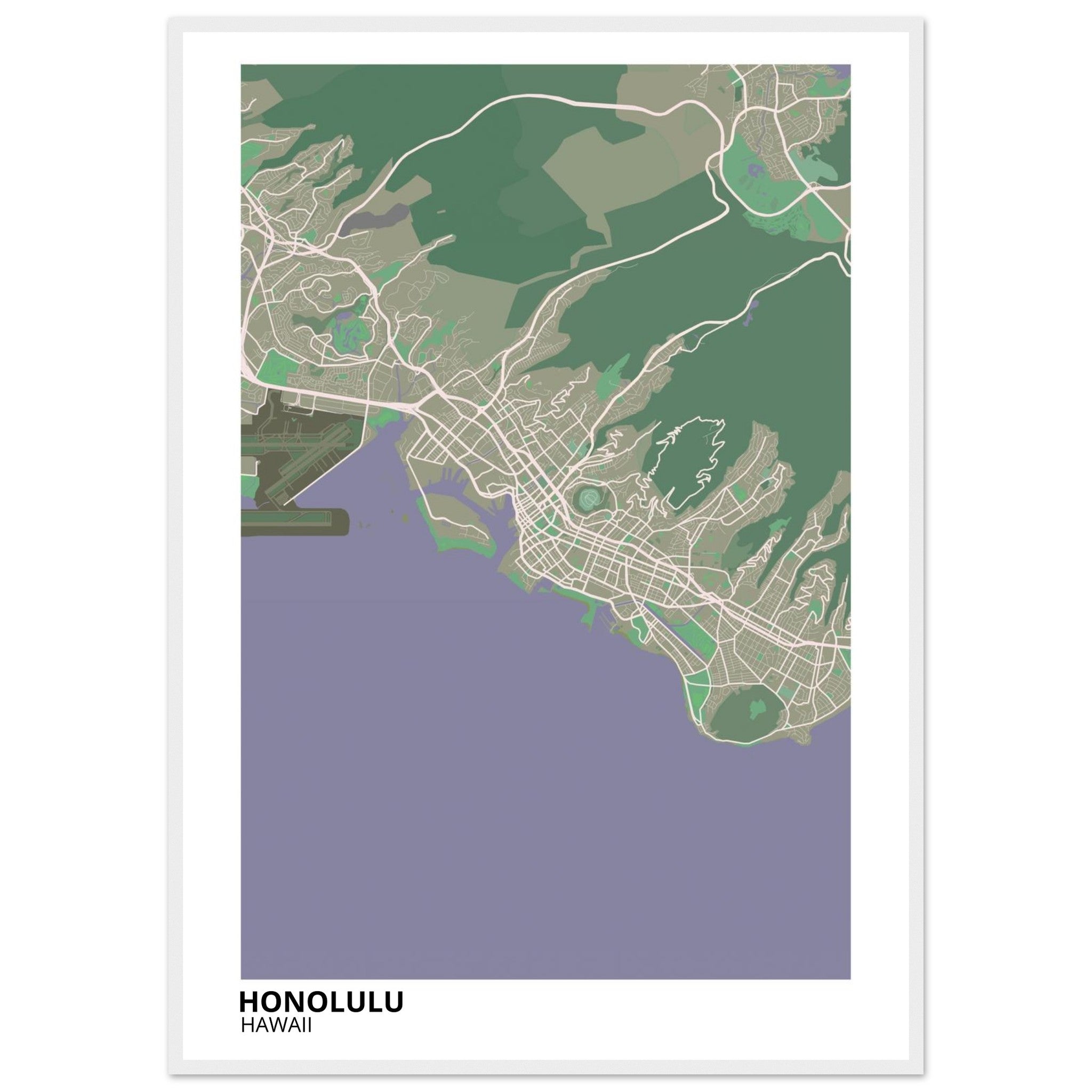 honolulu map poster print