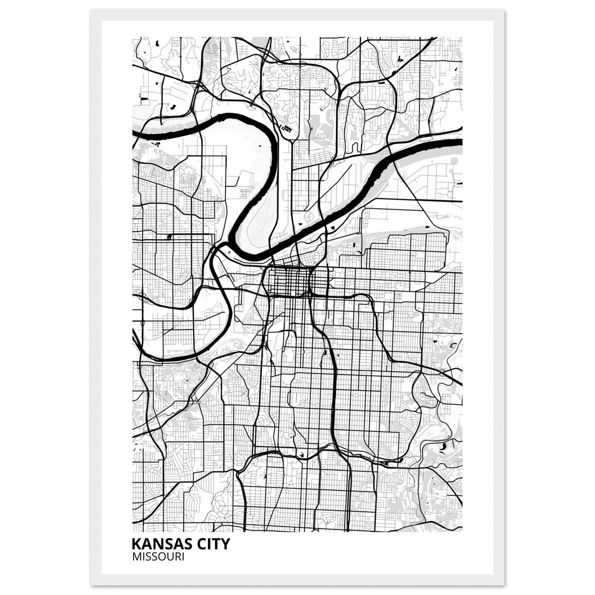 kansas city map poster print