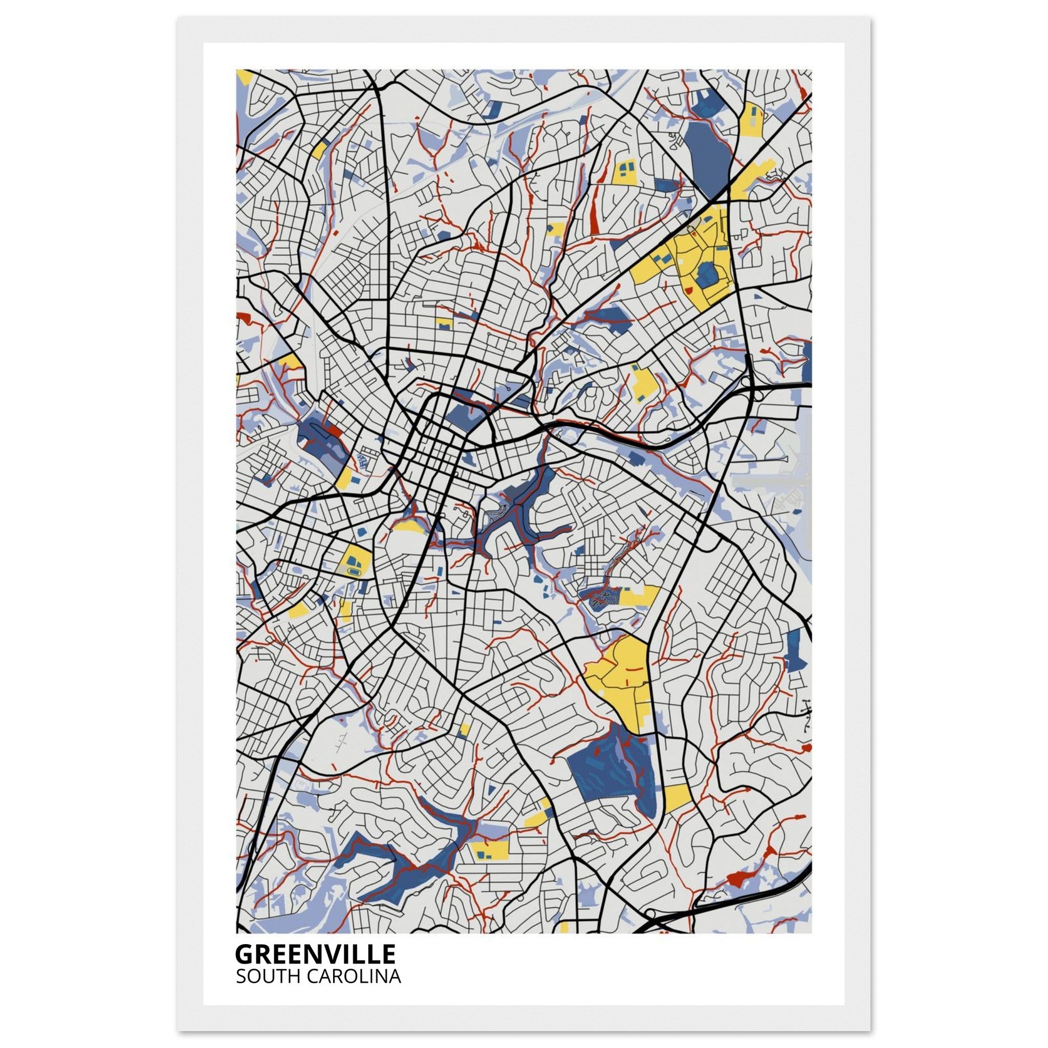 Greenville South Carolina City Map Poster | Custom Map Art Print - Ink And Atlas