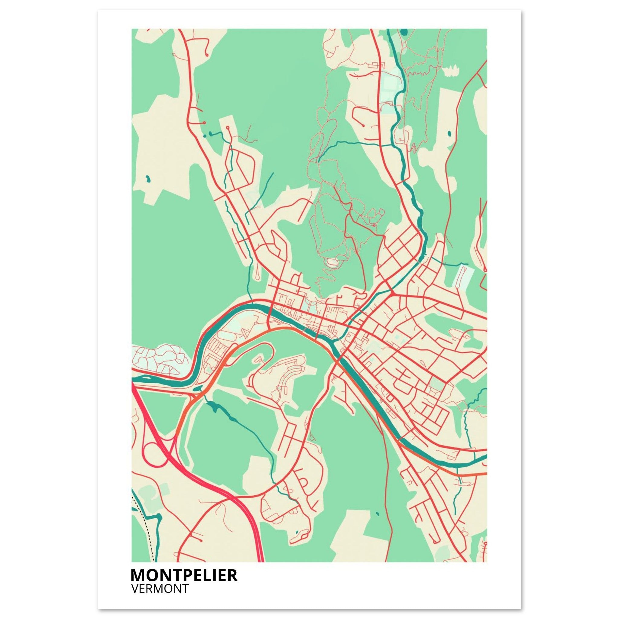 montpelier map poster print