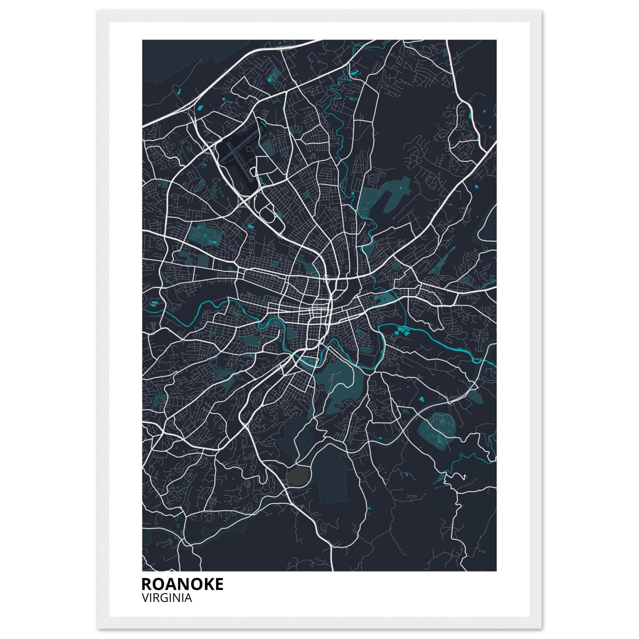 Roanoke Virginia City Map Poster | Custom Map Art Print - Ink And Atlas