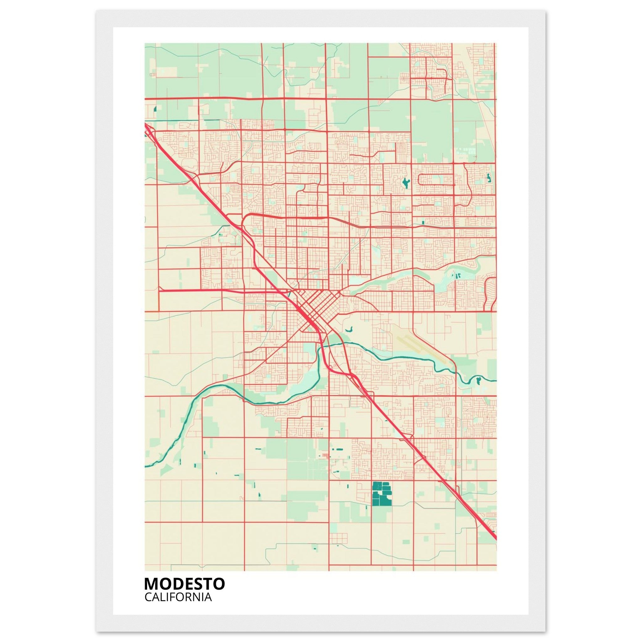 Modesto California City Map Poster | Custom Map Art Print - Ink And Atlas