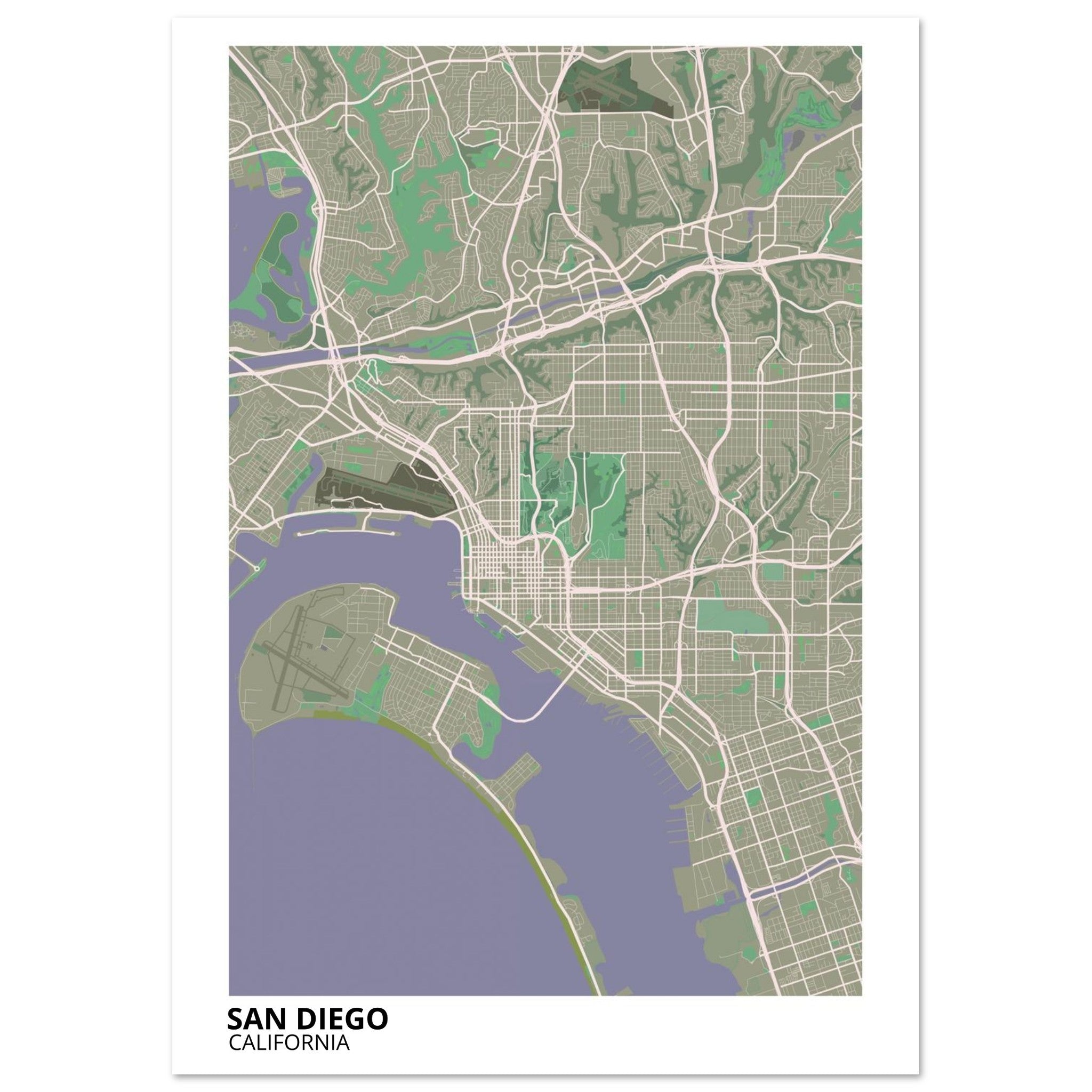 san diego map poster print