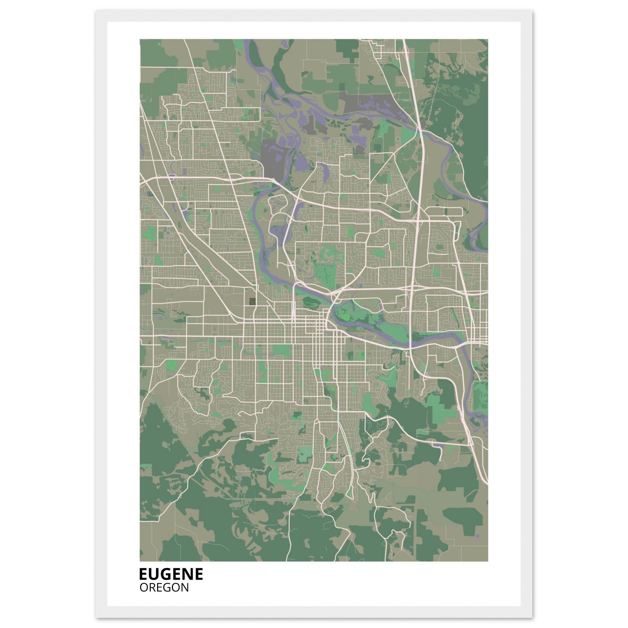 Eugene Oregon City Map Poster | Custom Map Art Print - Ink And Atlas