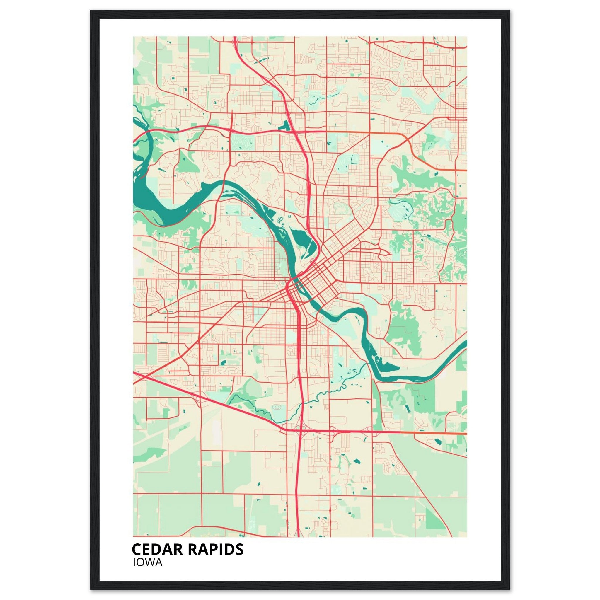 Cedar Rapids Iowa City Map Poster | Custom Map Art Print - Ink And Atlas