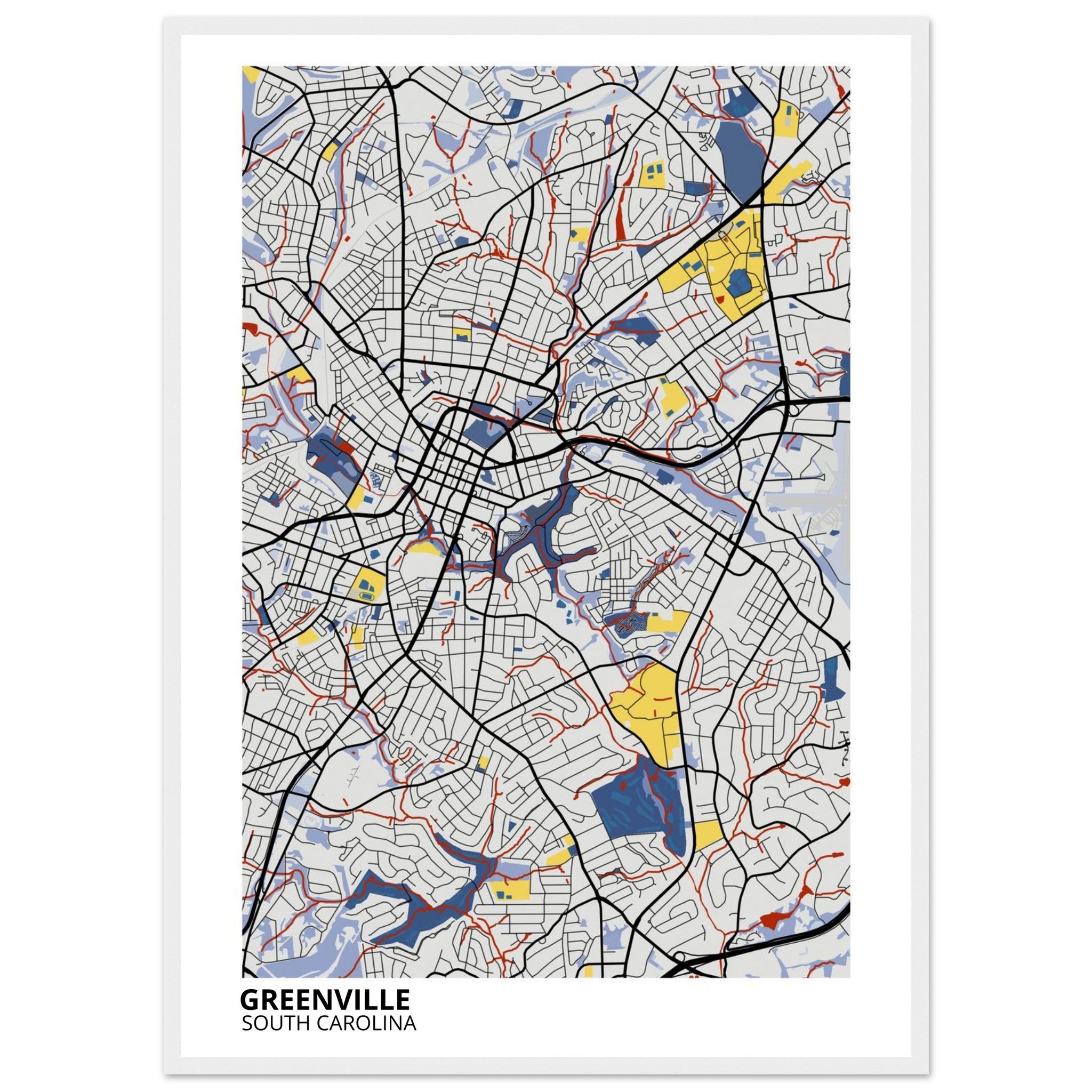 Greenville South Carolina City Map Poster | Custom Map Art Print - Ink And Atlas