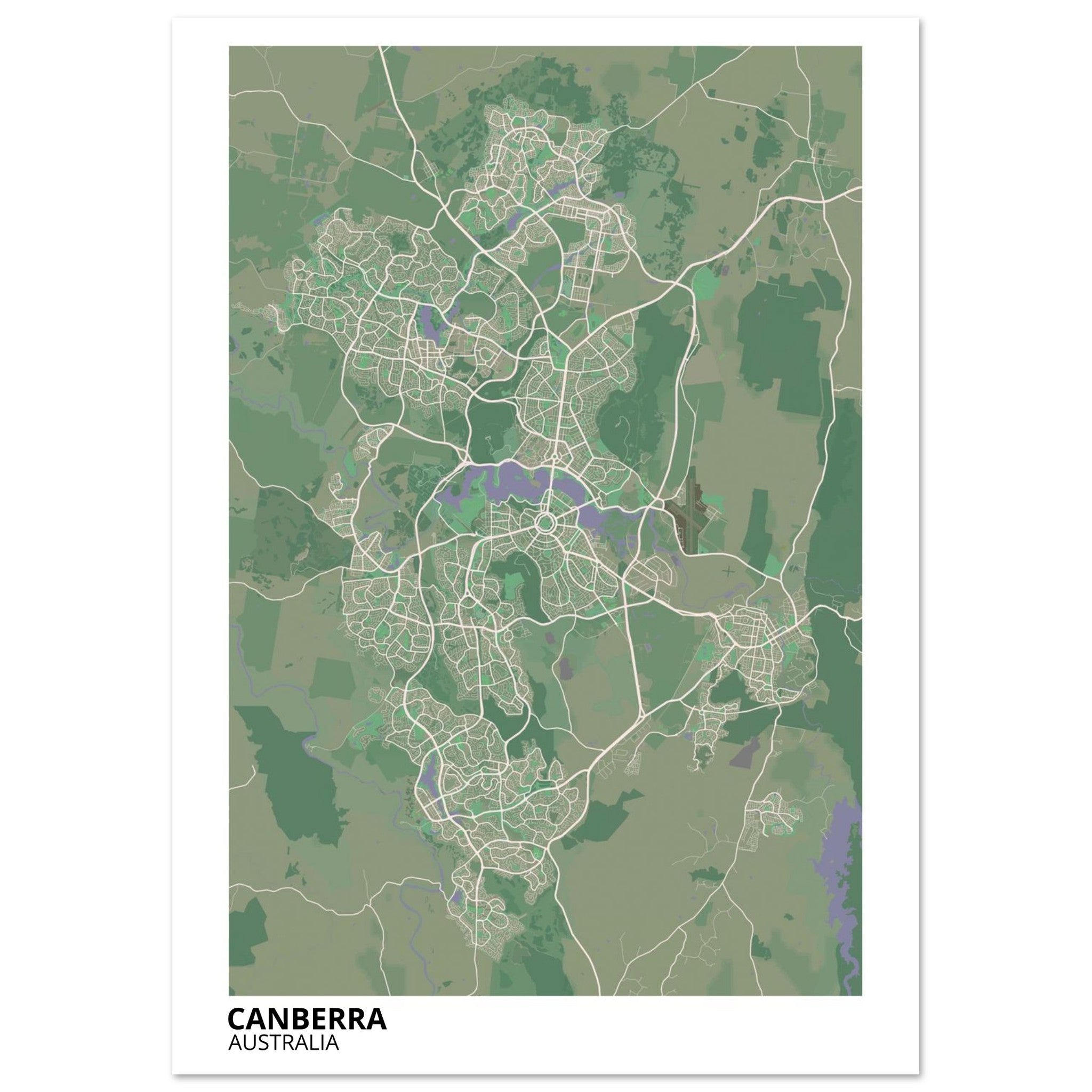 Canberra Australia City Map Poster | Custom Map Art Print - Ink And Atlas