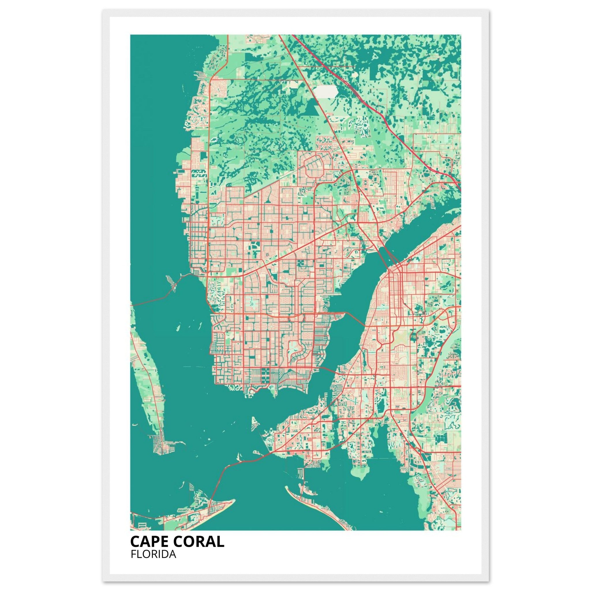 cape coral map poster print