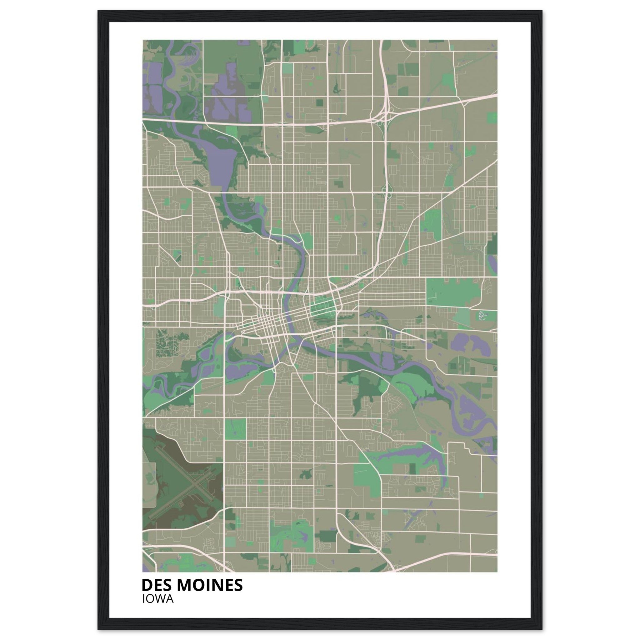 des moines map poster print