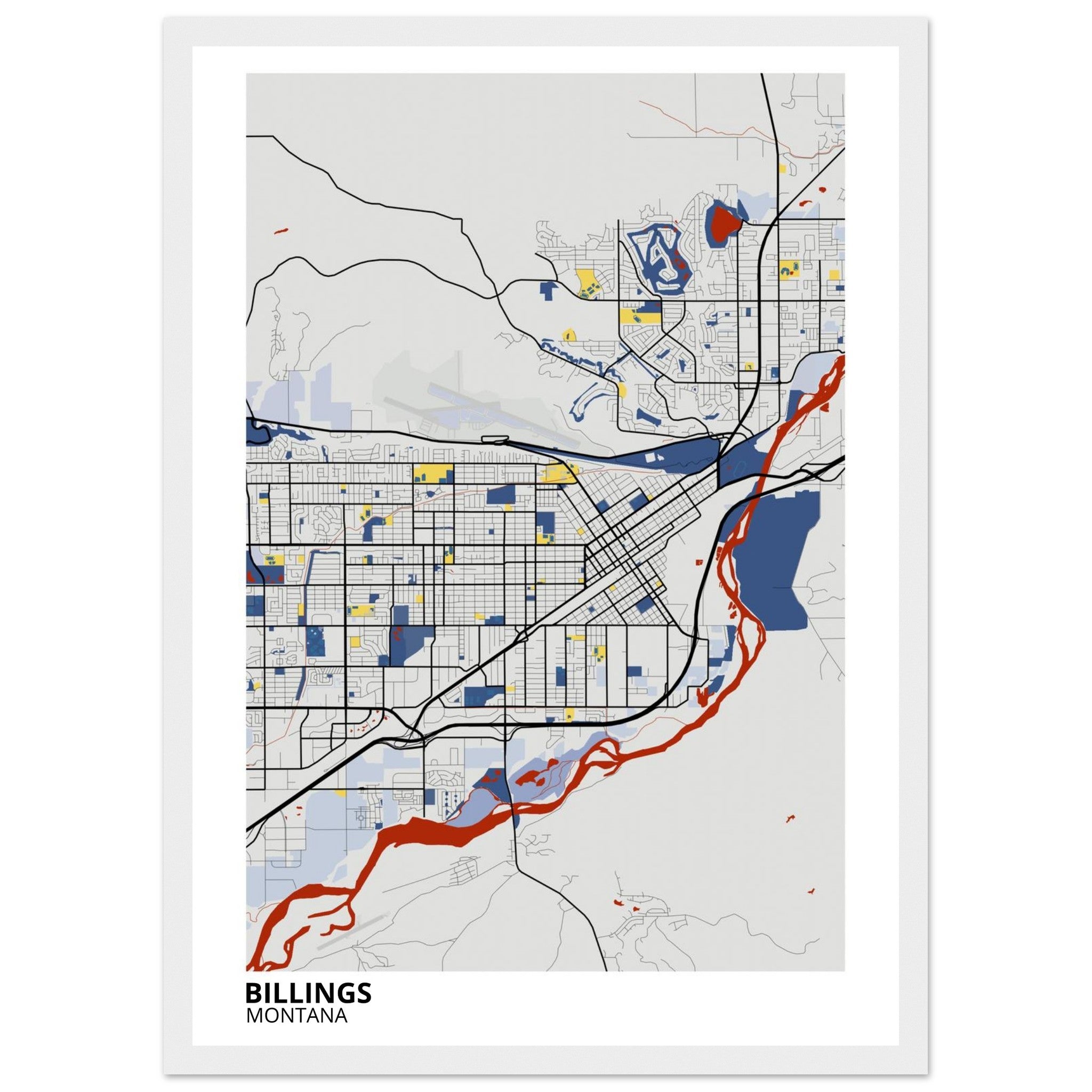 billings montana map poster print