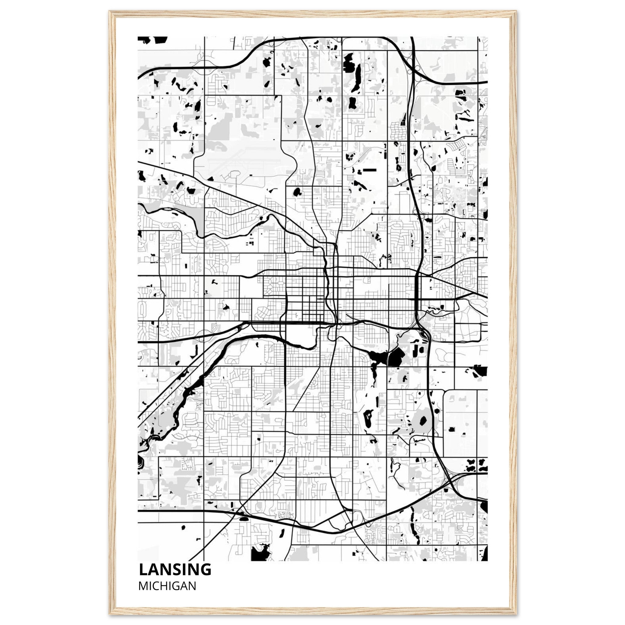 lansing map poster print