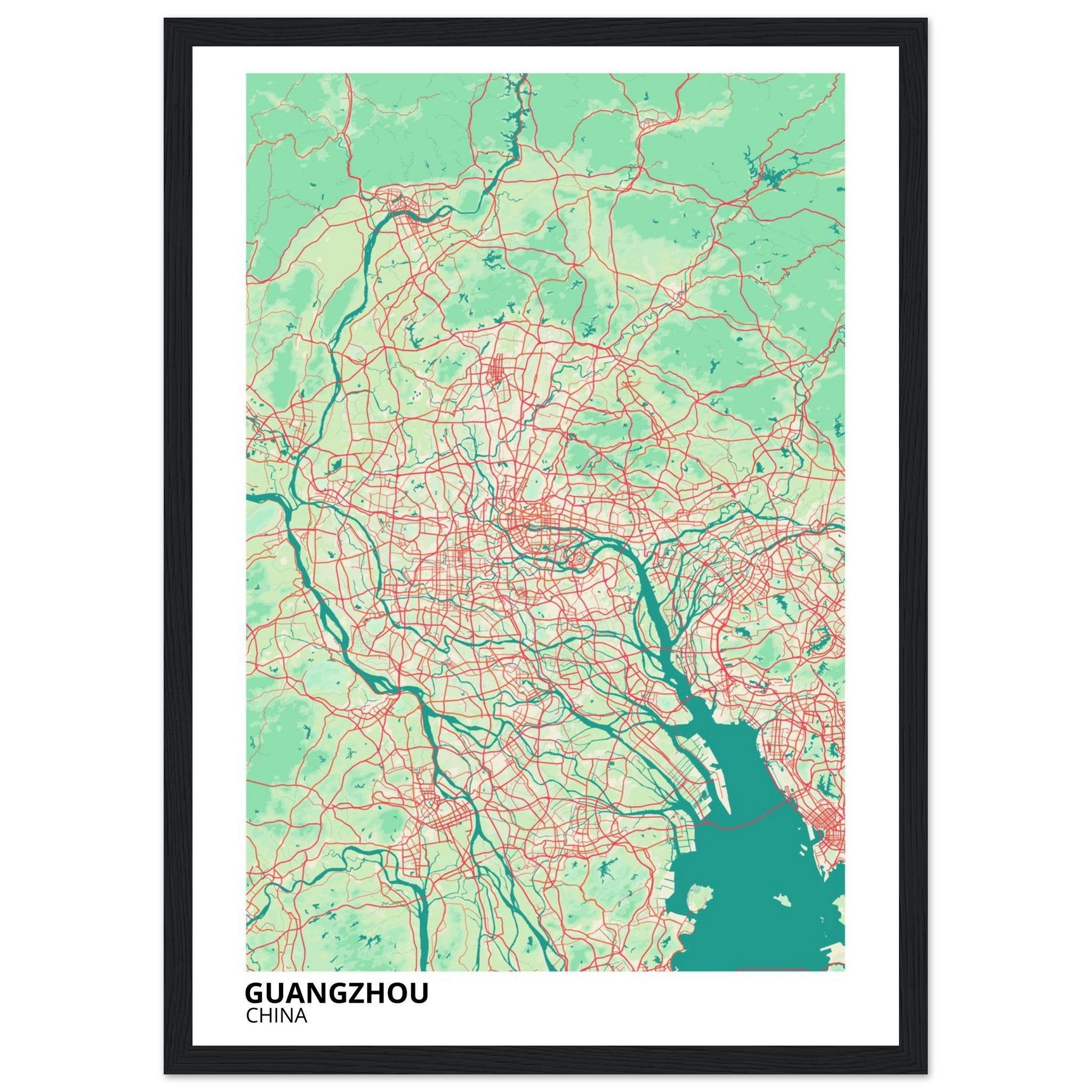 guangzhou china map poster print