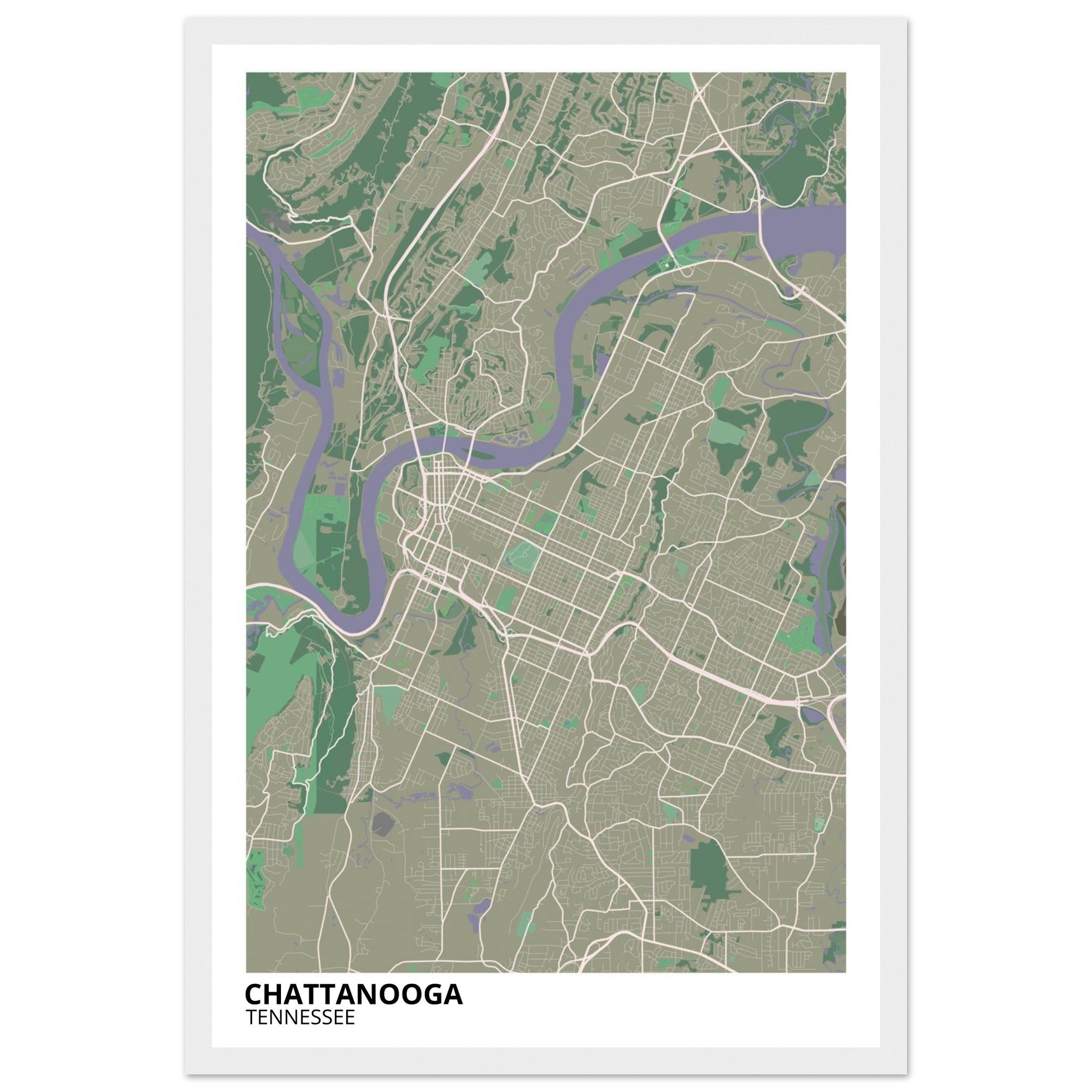 Chattanooga Tennessee City Map Poster | Custom Map Art Print - Ink And Atlas