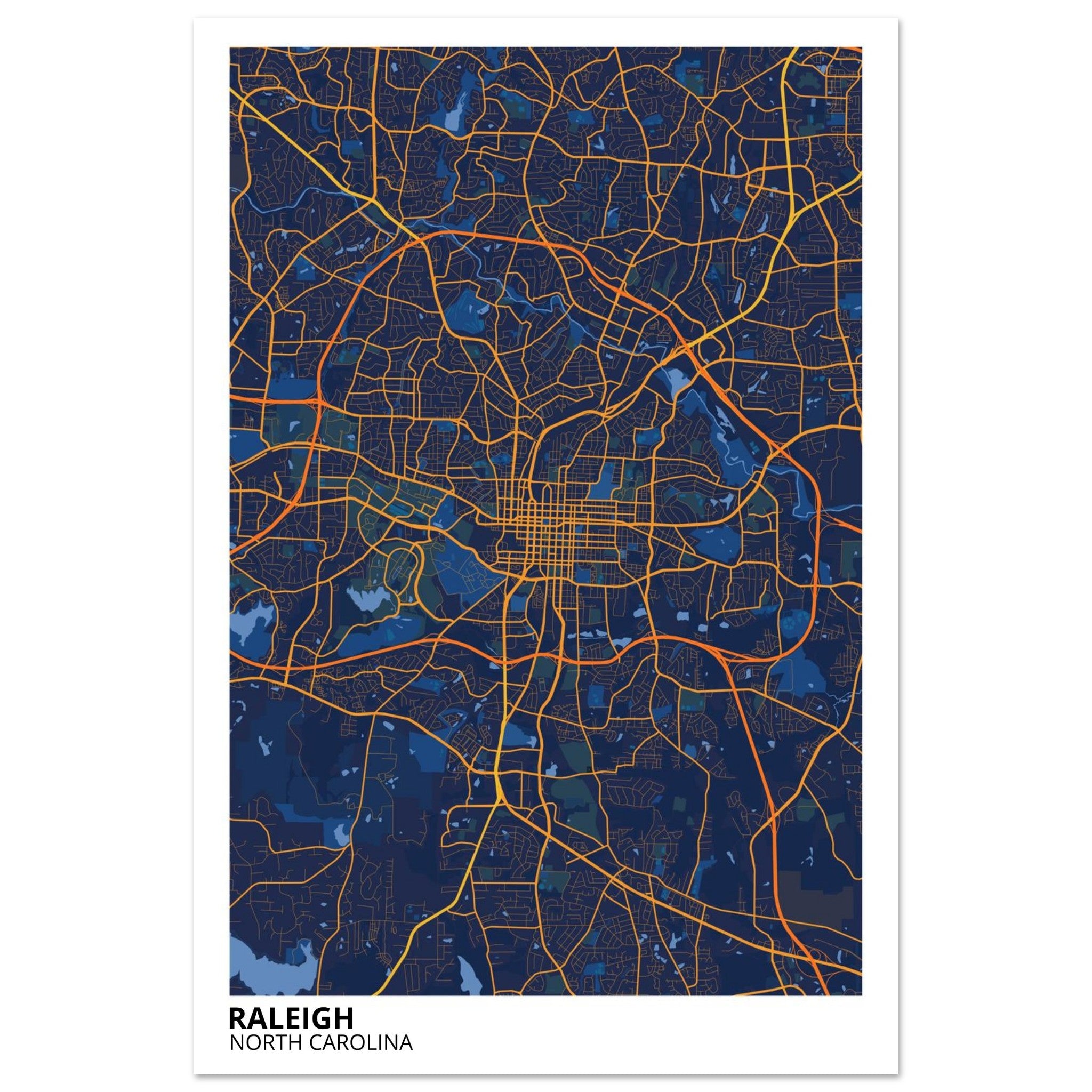 raleigh map poster print
