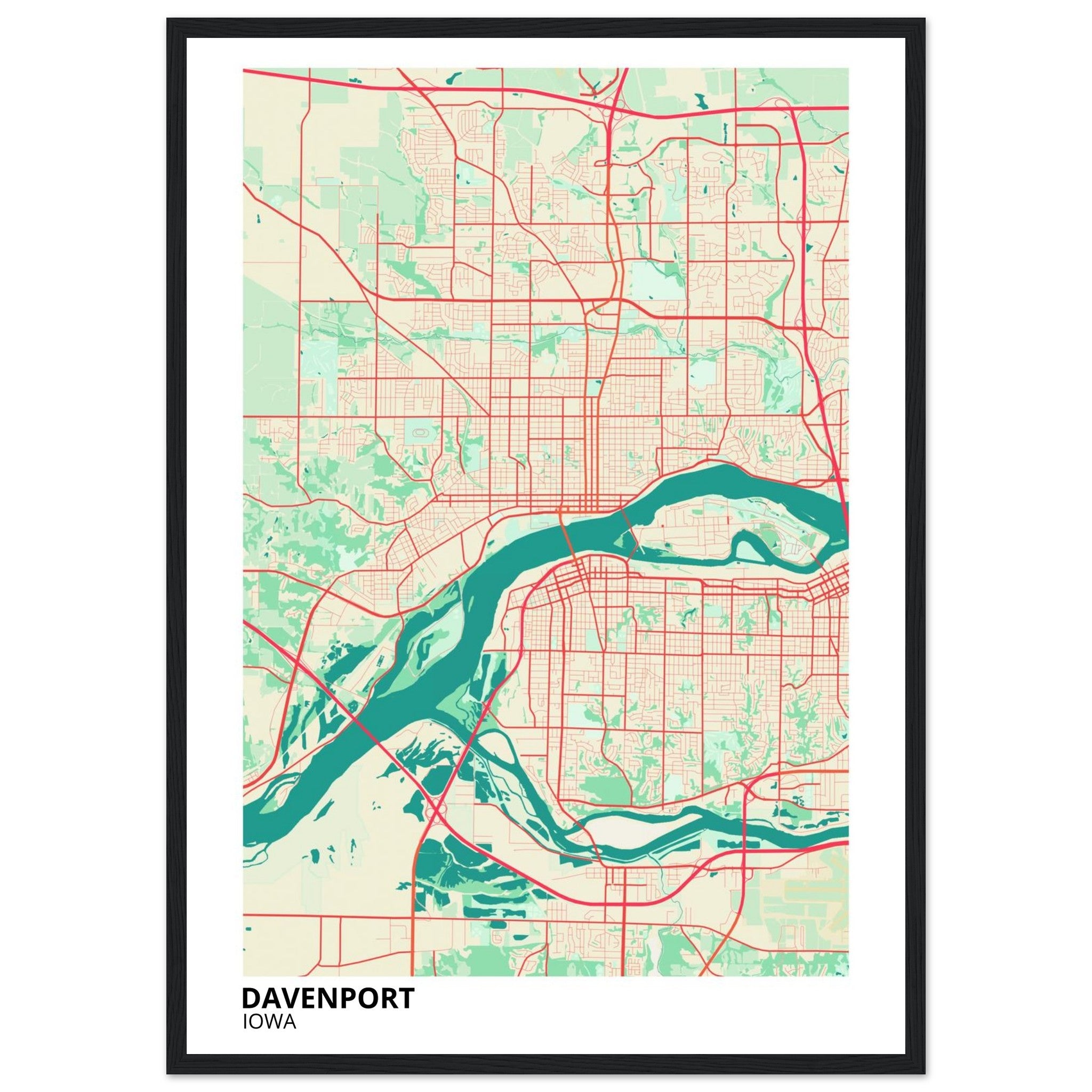 Davenport Iowa City Map Poster | Custom Map Art Print - Ink And Atlas
