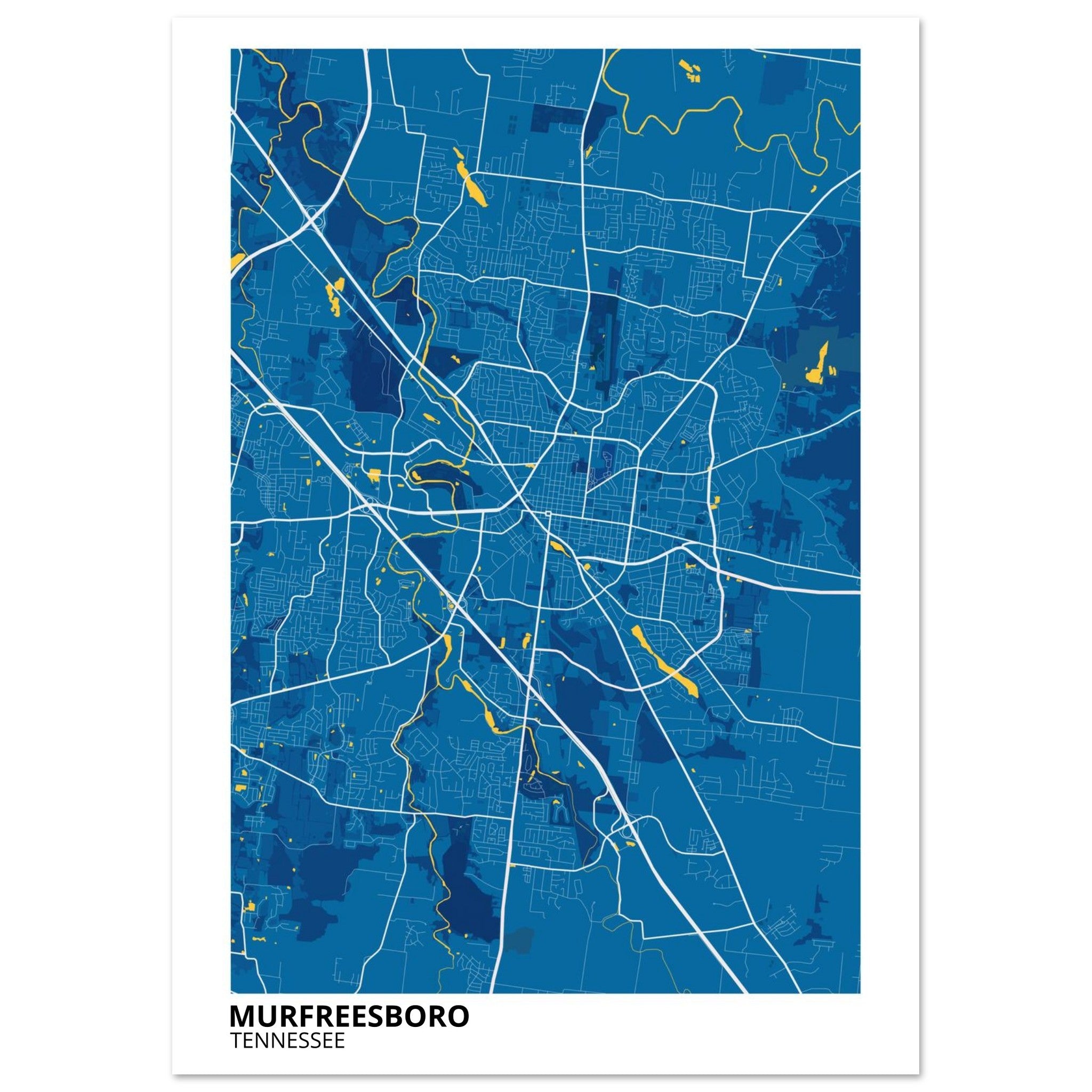 murfreesboro tennessee modern city map print