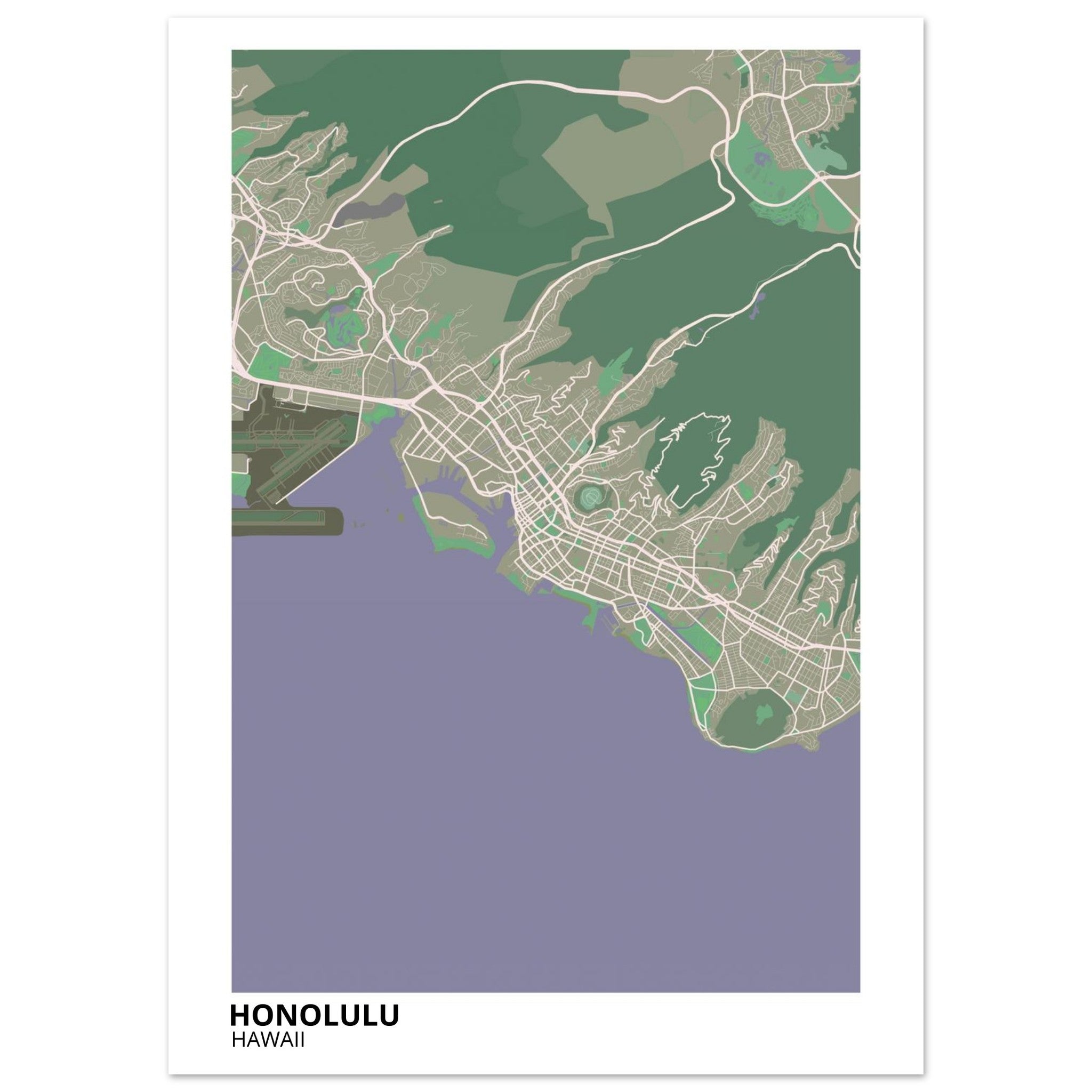 honolulu map poster print