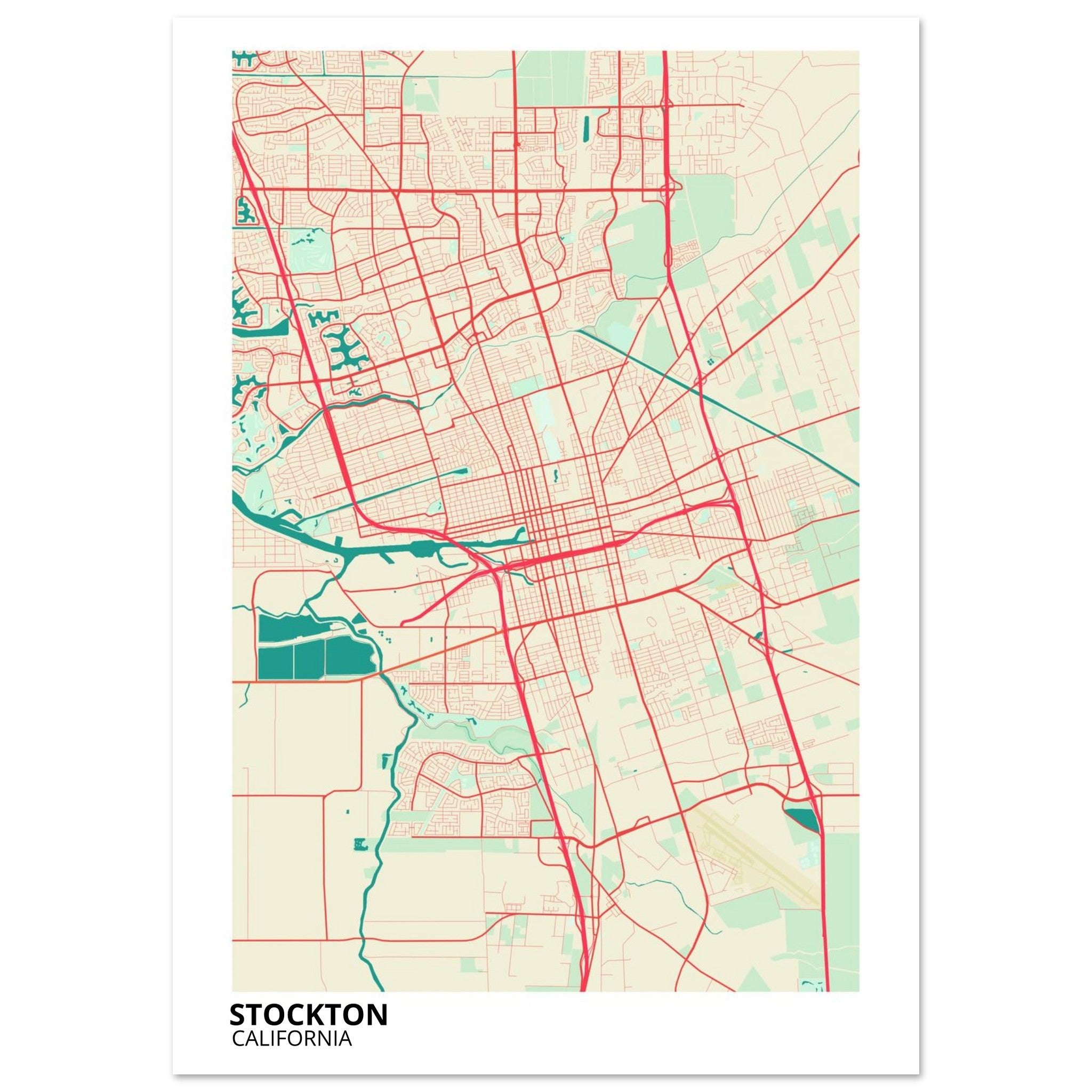 Stockton California City Map Poster | Custom Map Art Print - Ink And Atlas