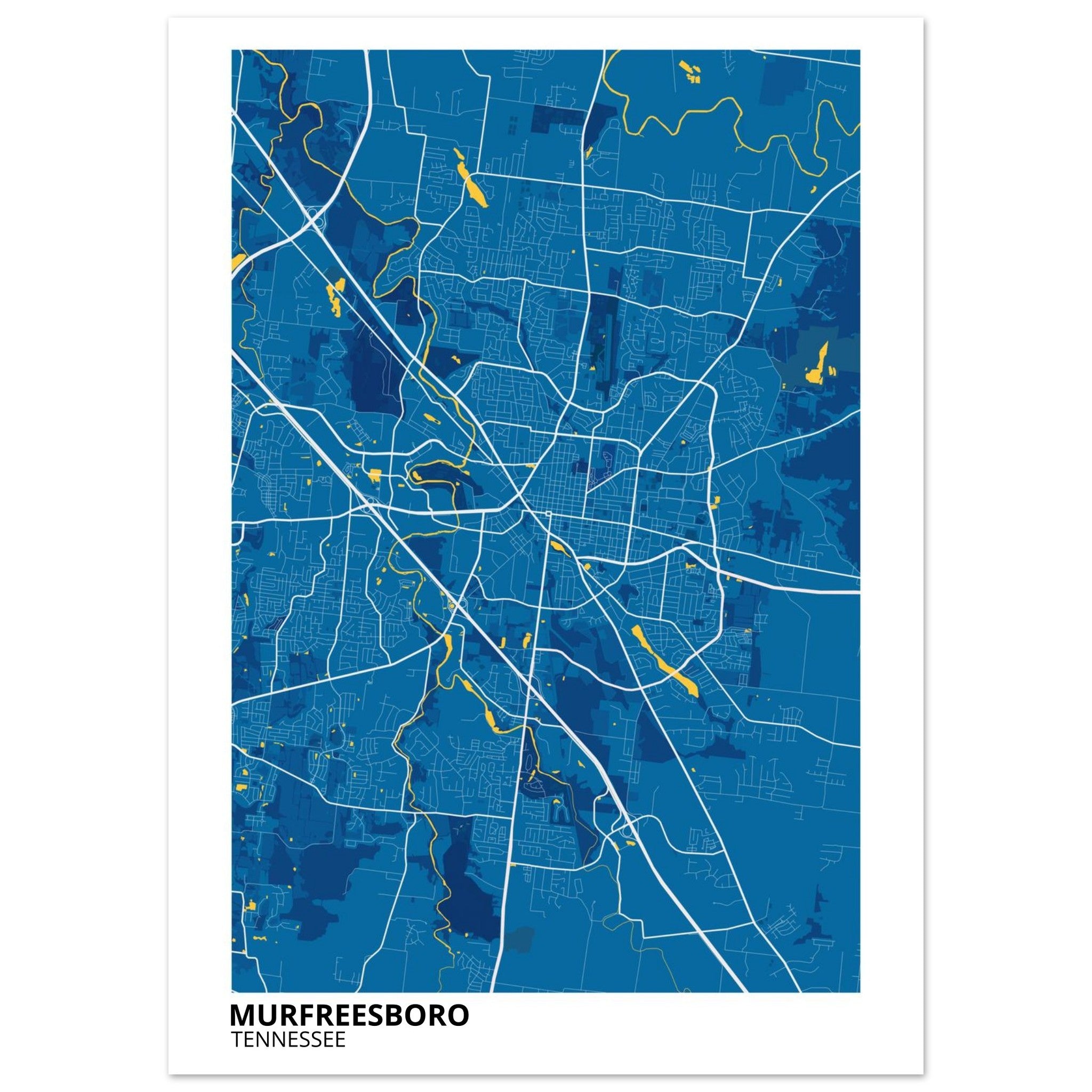 murfreesboro tennessee modern city map print
