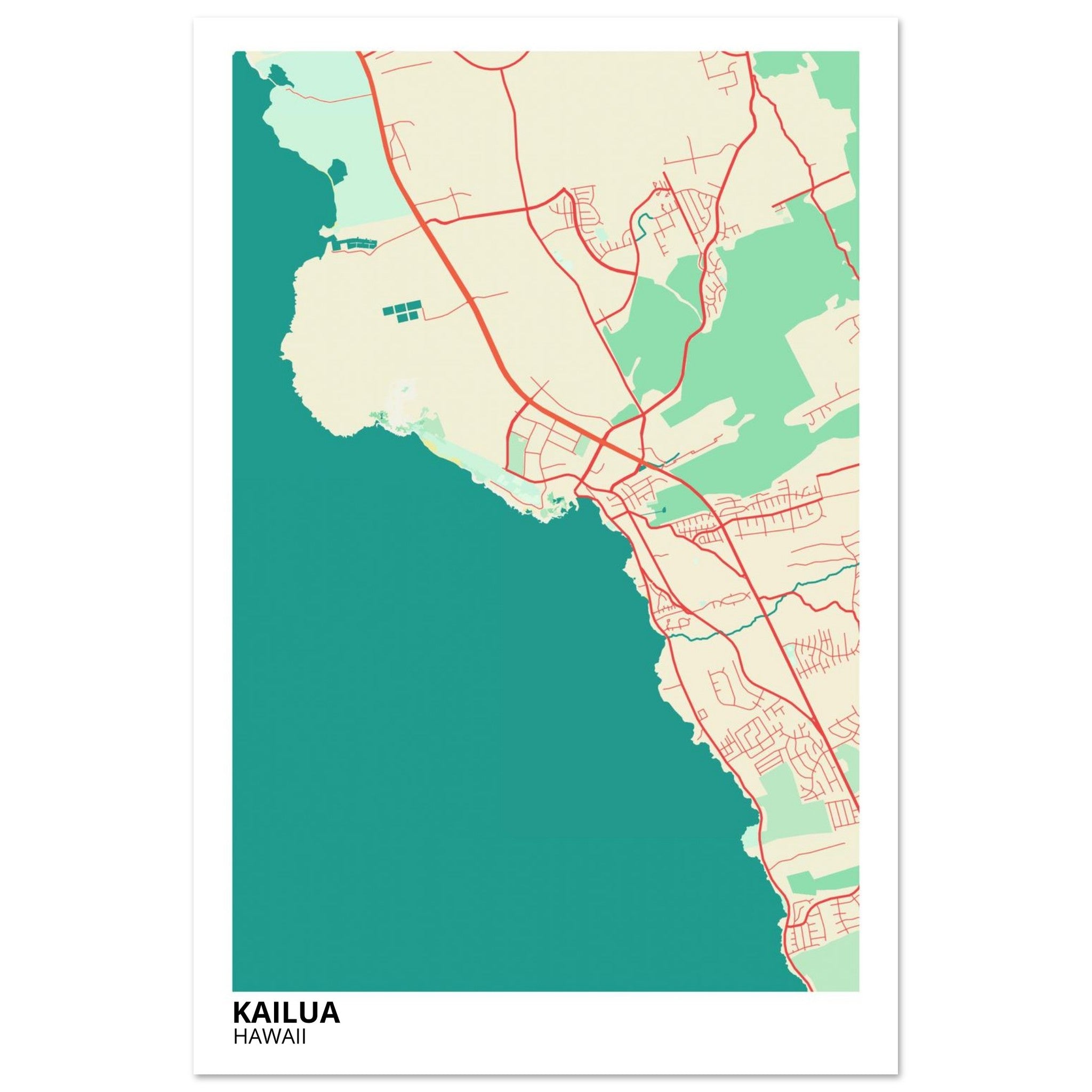 Kailua Hawaii City Map Poster | Custom Map Art Print - Ink And Atlas