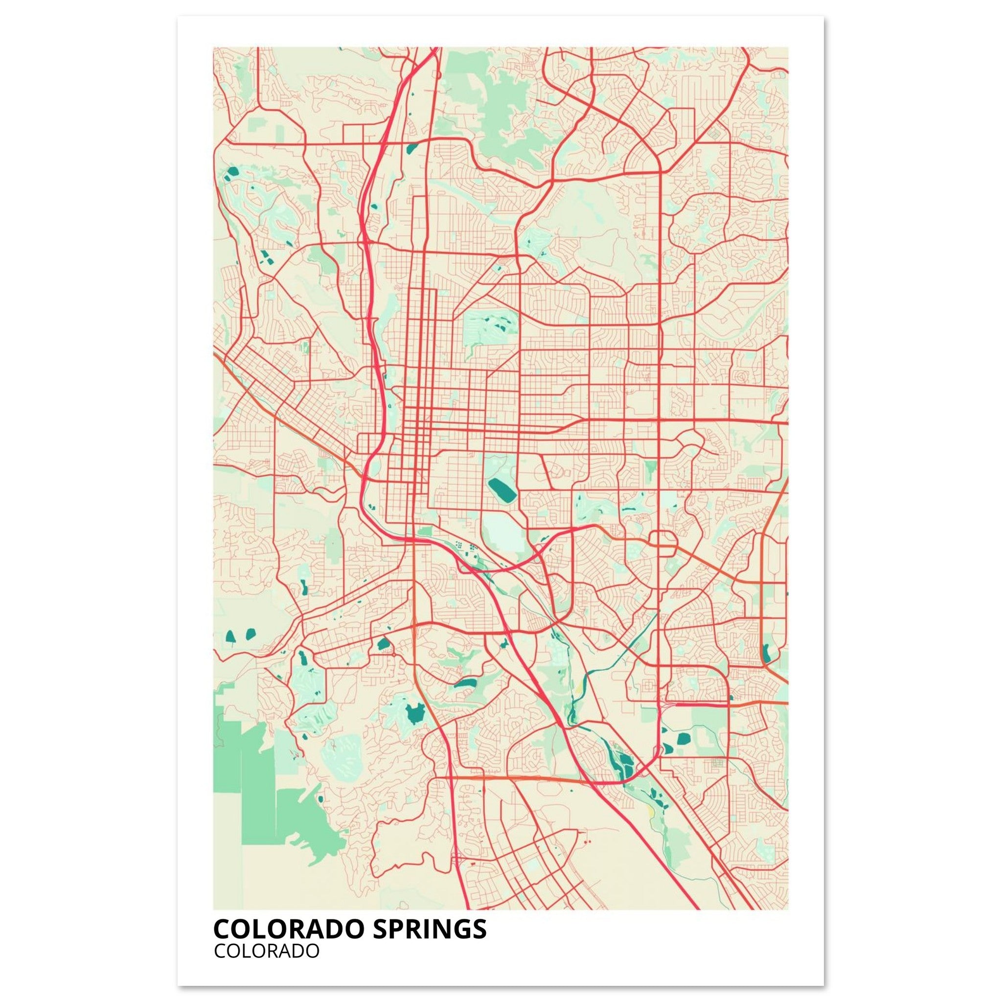 colorado springs map poster print