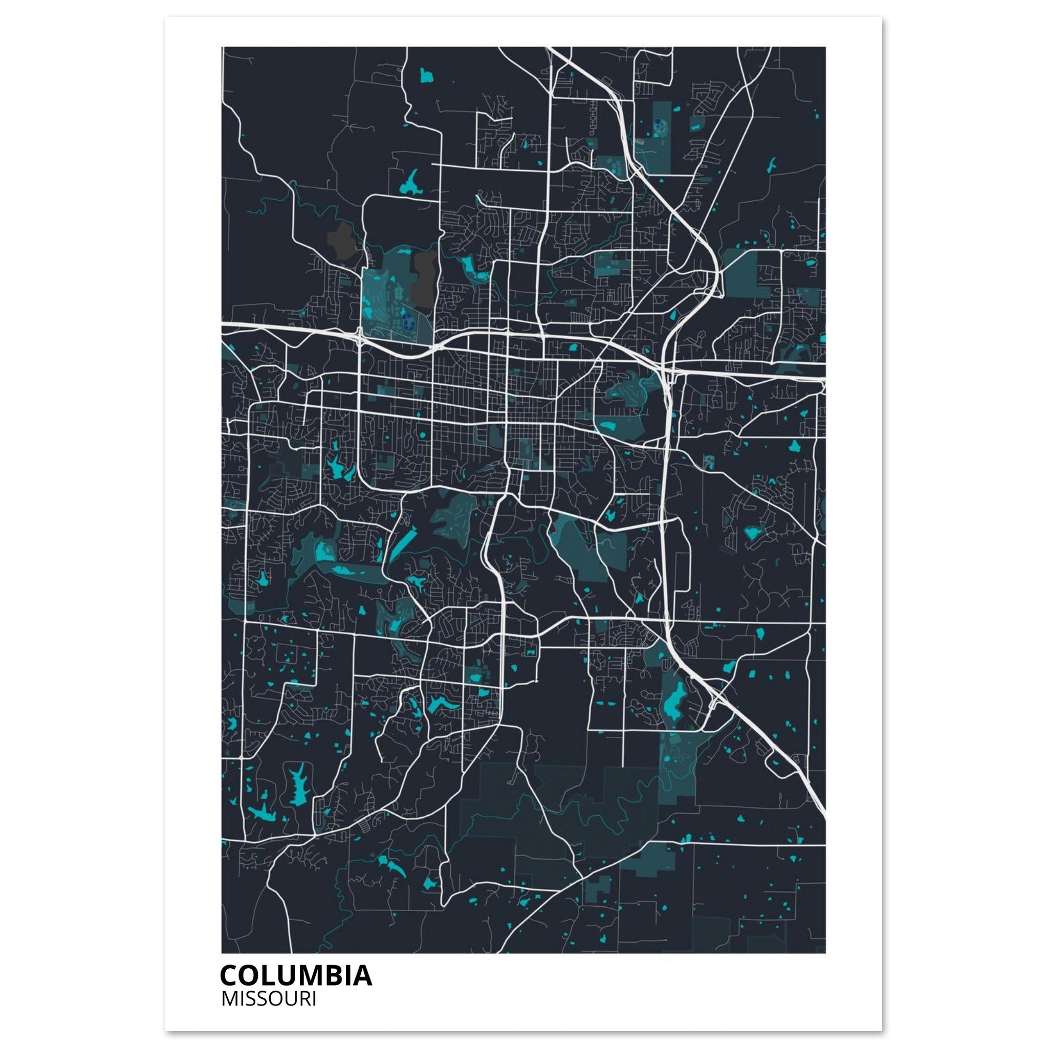 Columbia Missouri City Map Poster | Custom Map Art Print - Ink And Atlas