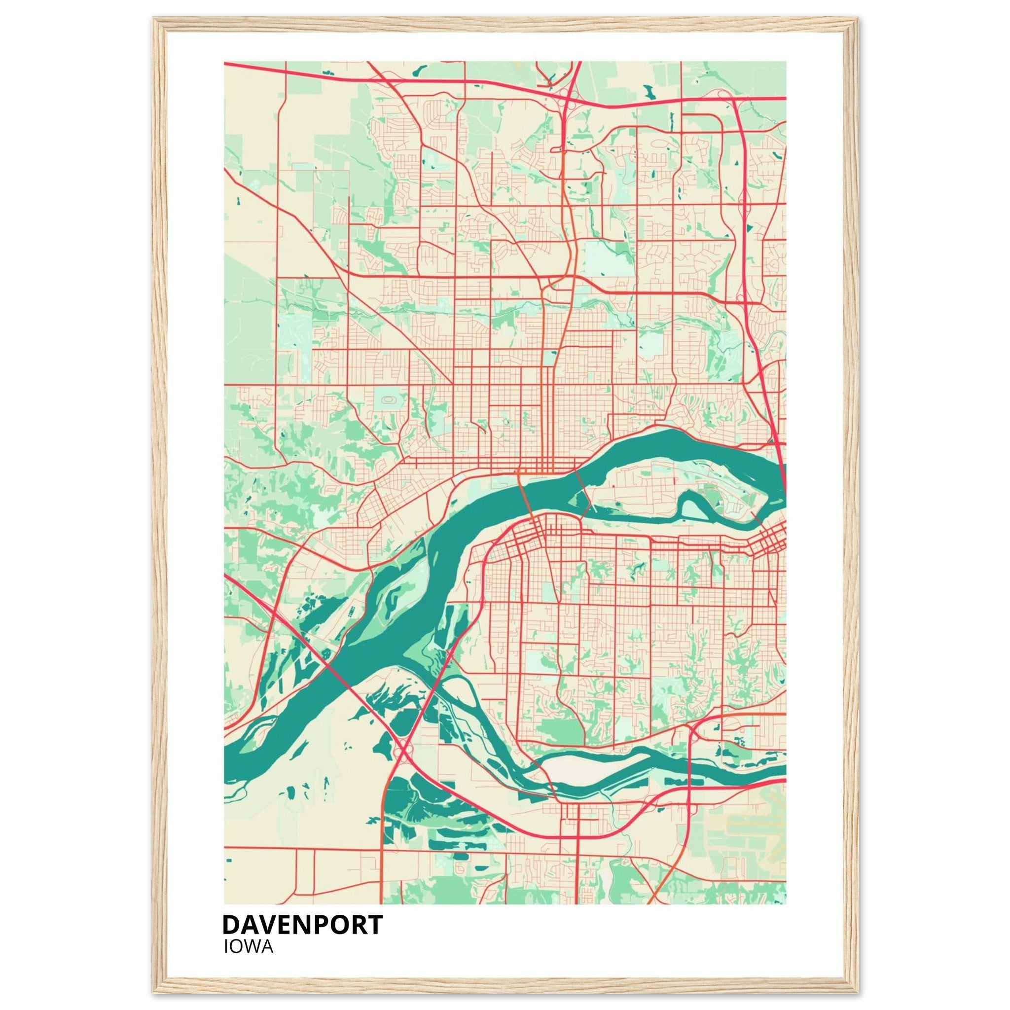 Davenport Iowa City Map Poster | Custom Map Art Print - Ink And Atlas