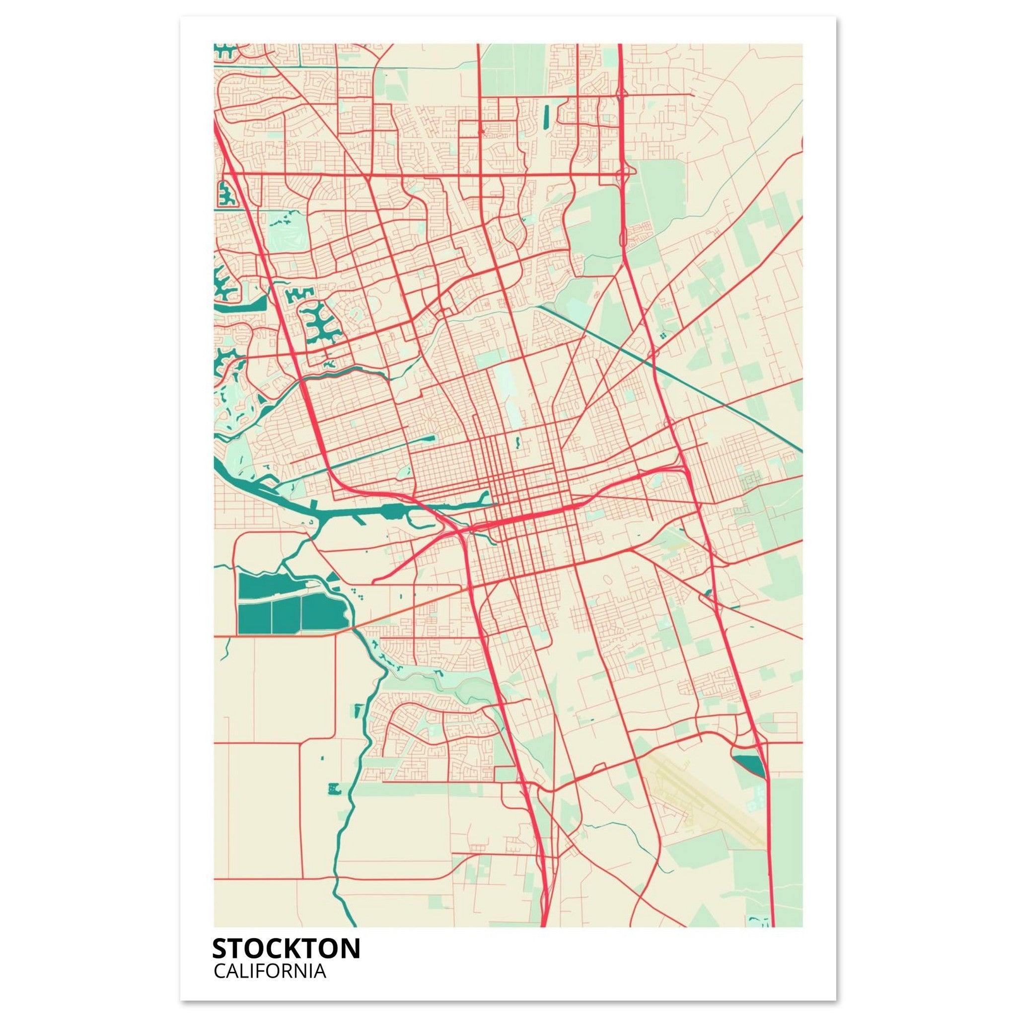 Stockton California City Map Poster | Custom Map Art Print - Ink And Atlas
