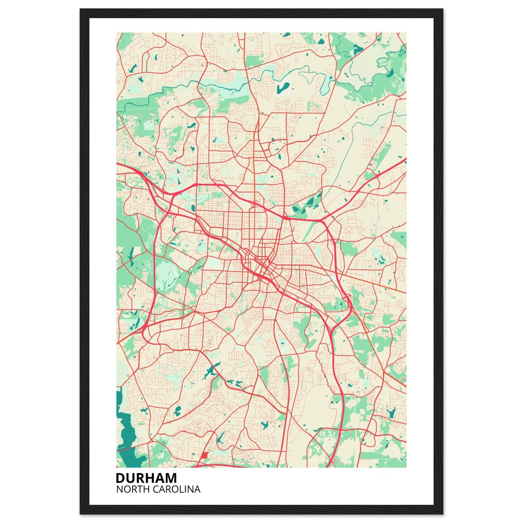 Durham North Carolina City Map Poster | Custom Map Art Print - Ink And Atlas