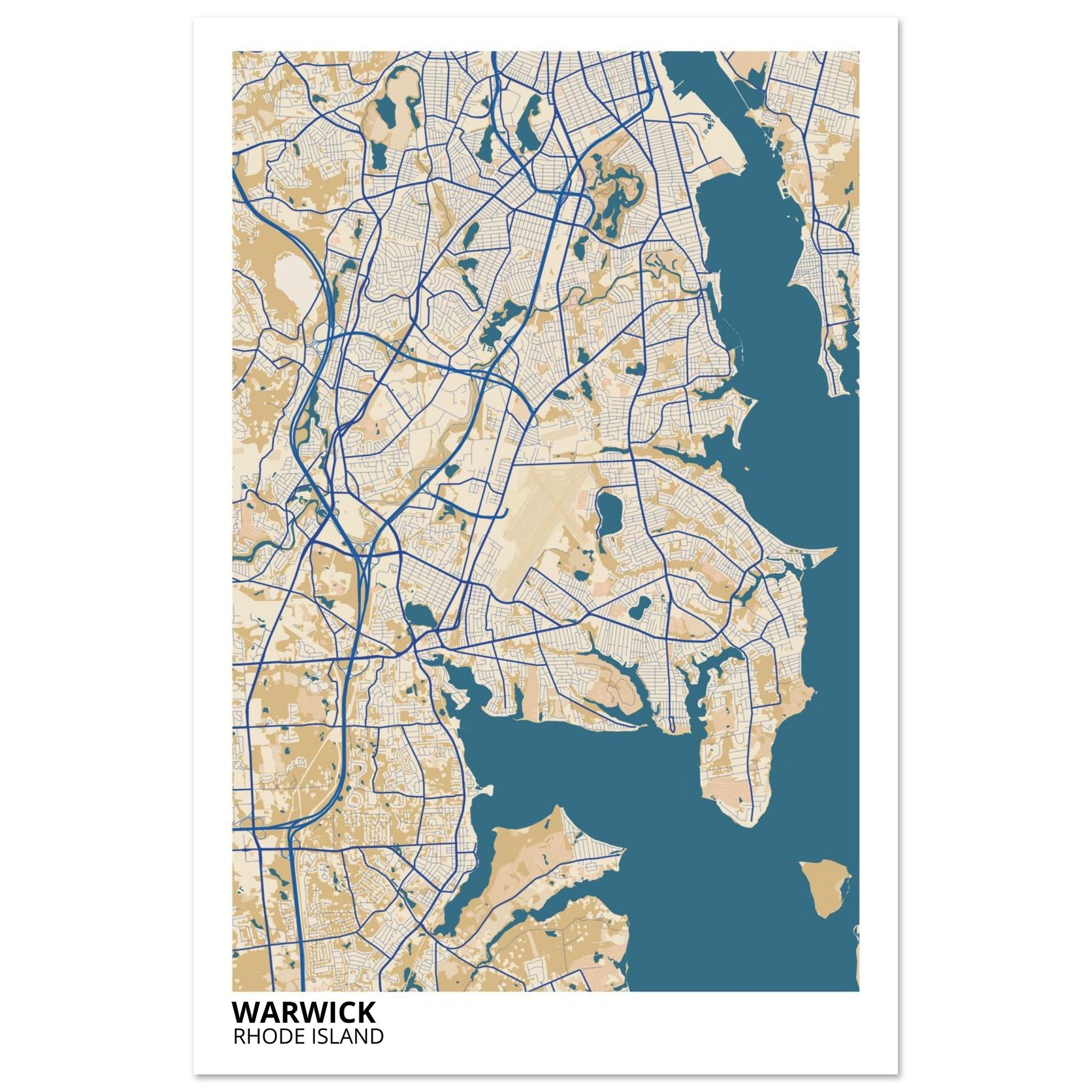 Warwick Rhode Island City Map Poster | Custom Map Art Print - Ink And Atlas