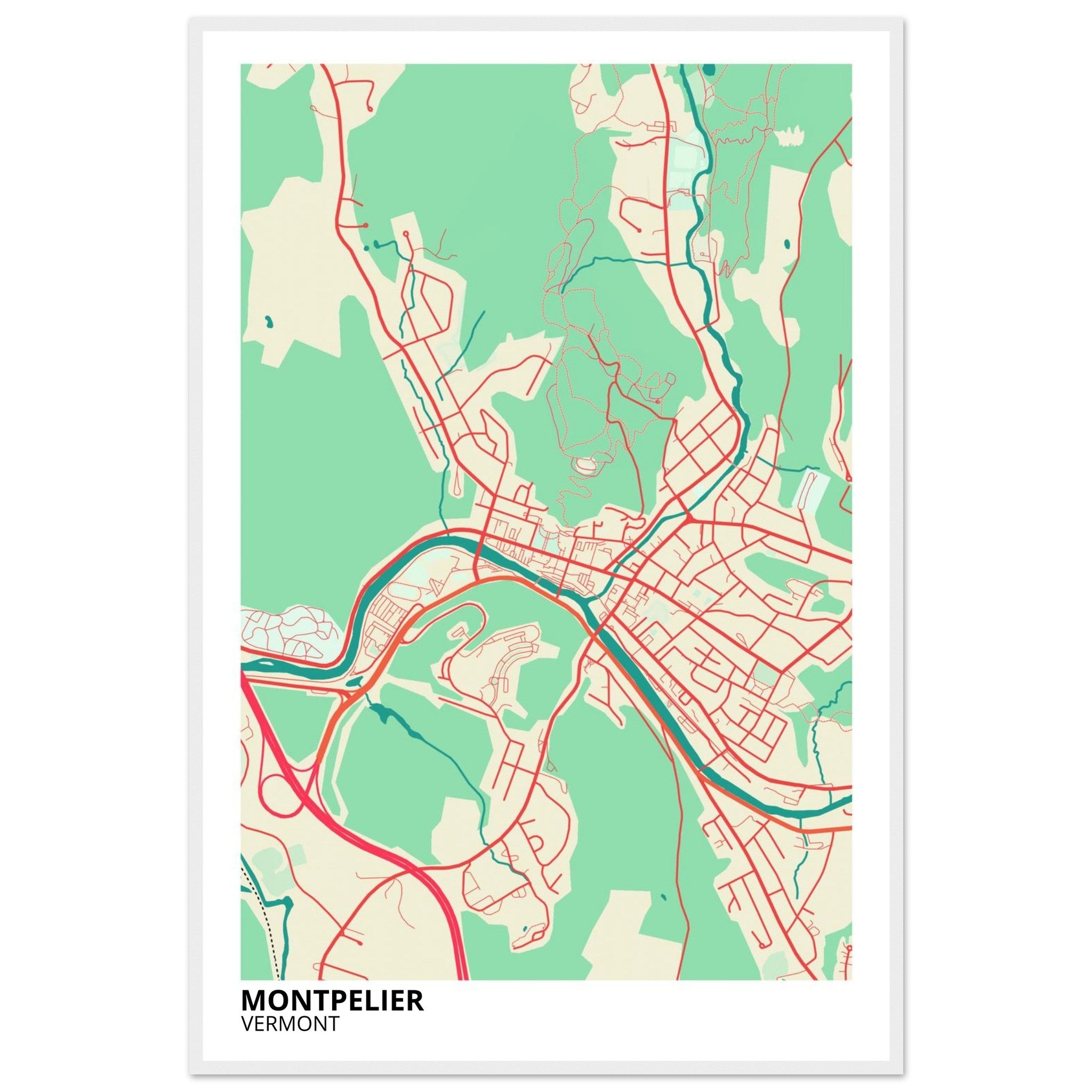 montpelier map poster print