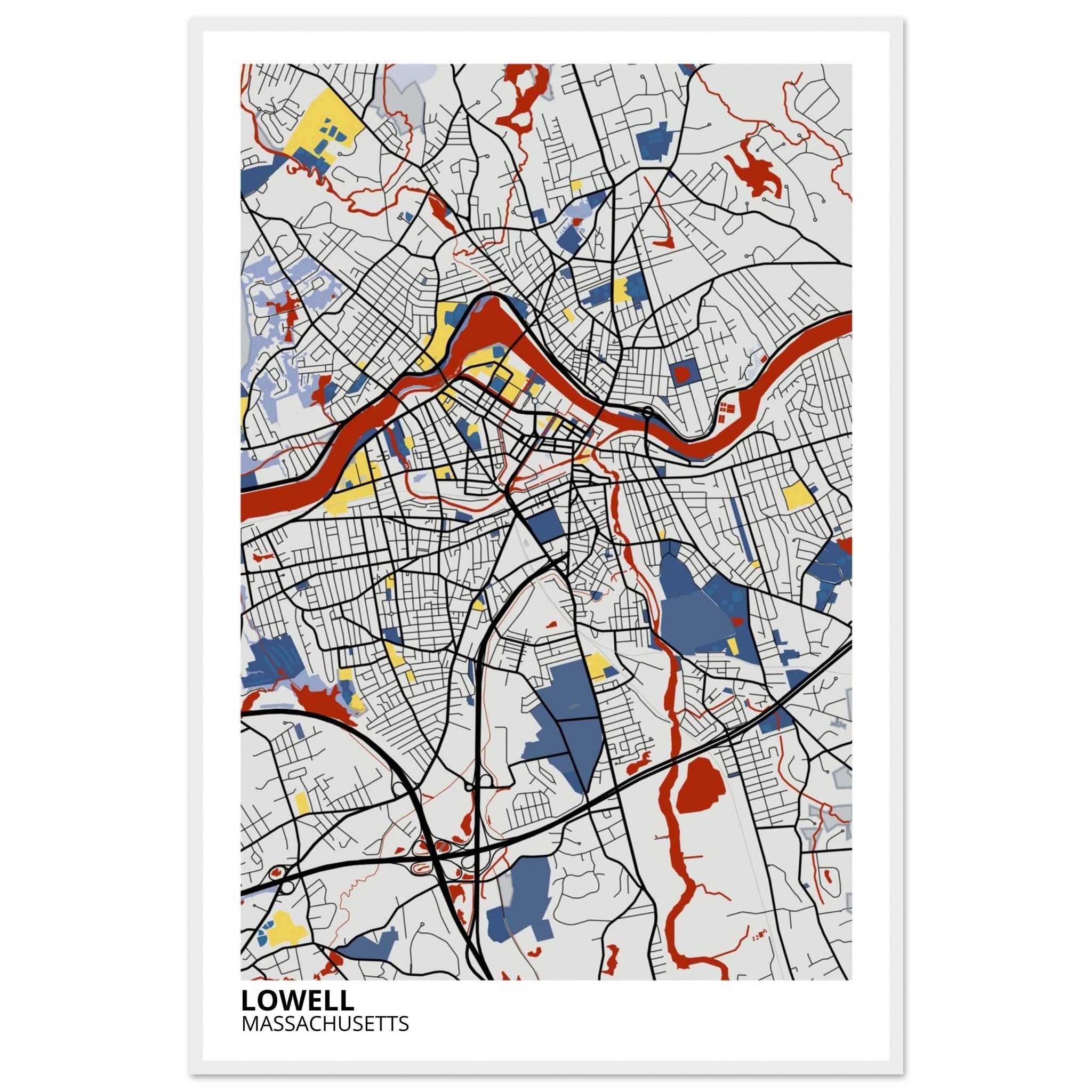 lowell massachusetts map poster print