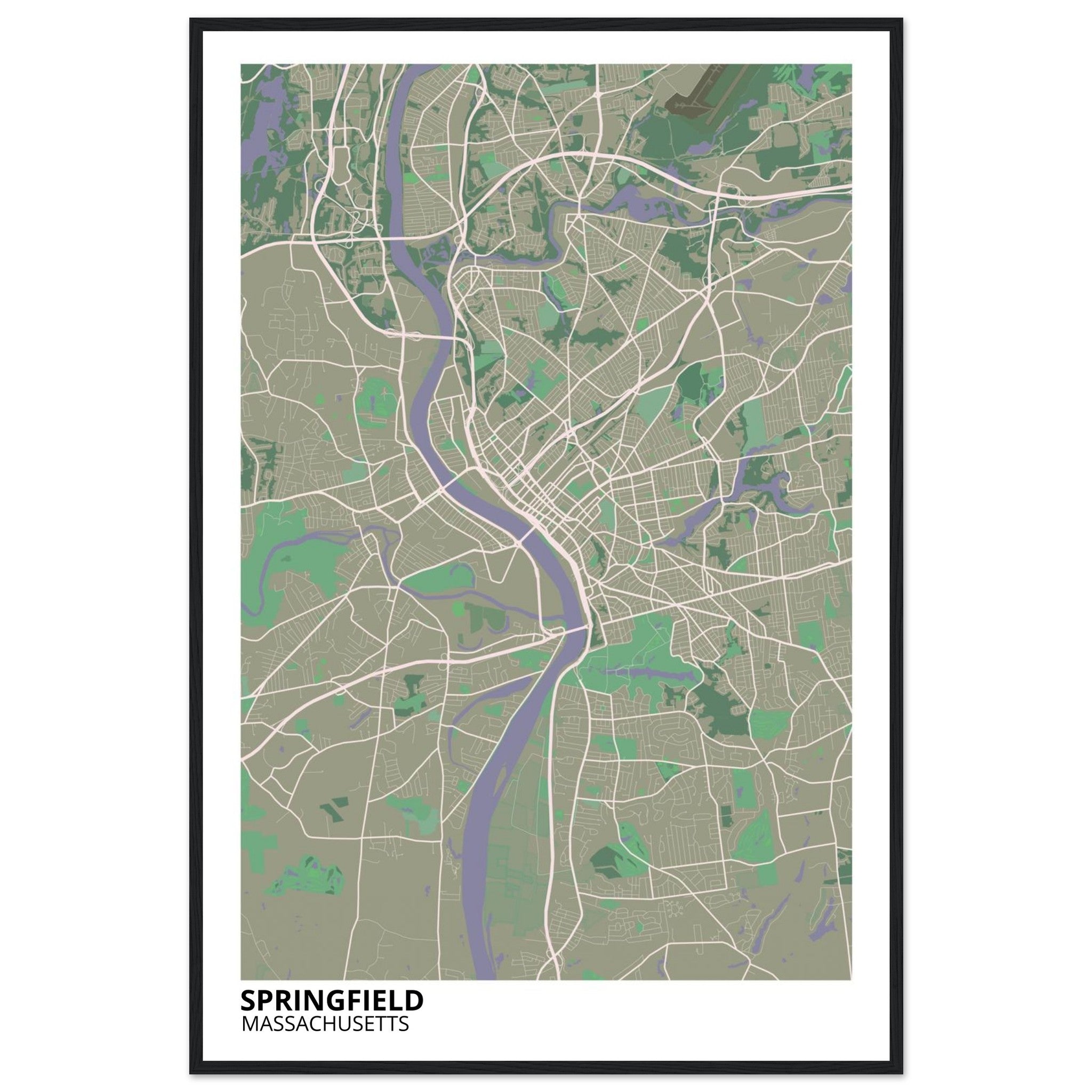 Springfield Massachusetts City Map Poster | Custom Map Art Print - Ink And Atlas