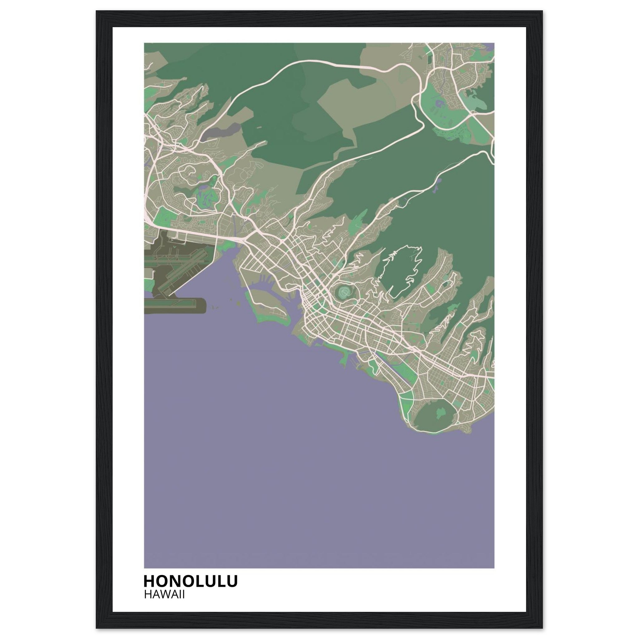 honolulu map poster print