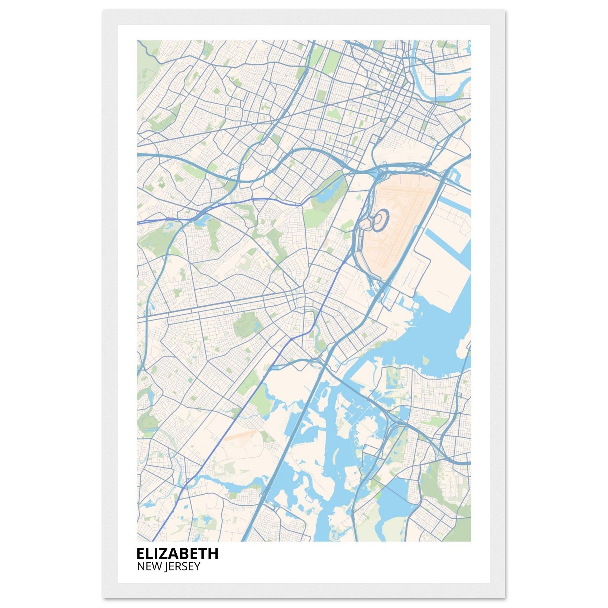 Elizabeth New Jersey City Map Poster | Custom Map Art Print - Ink And Atlas
