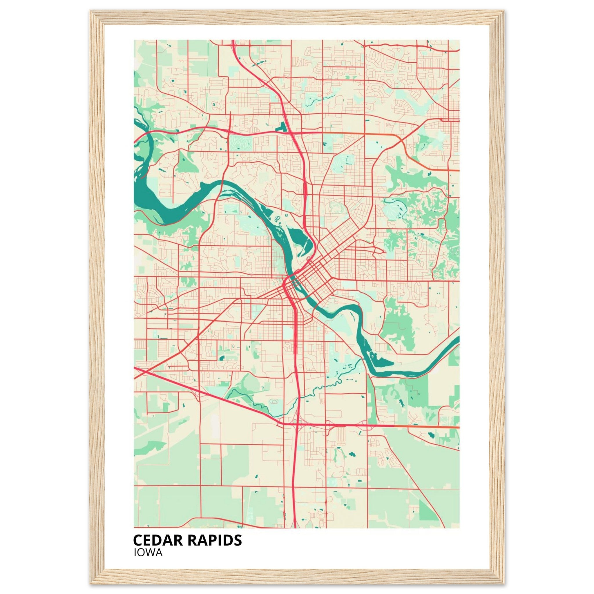 Cedar Rapids Iowa City Map Poster | Custom Map Art Print - Ink And Atlas