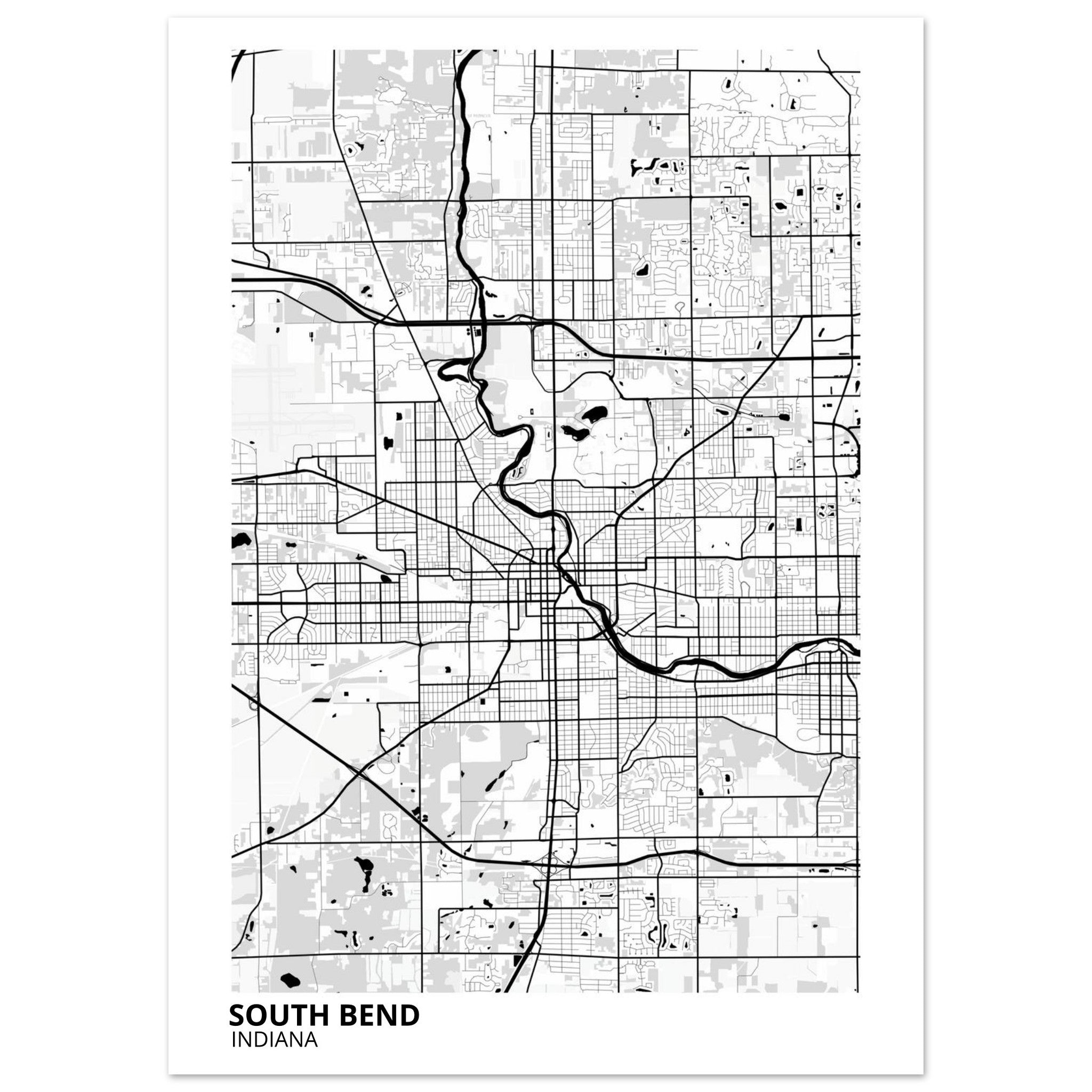 South Bend Indiana City Map Poster | Custom Map Art Print - Ink And Atlas