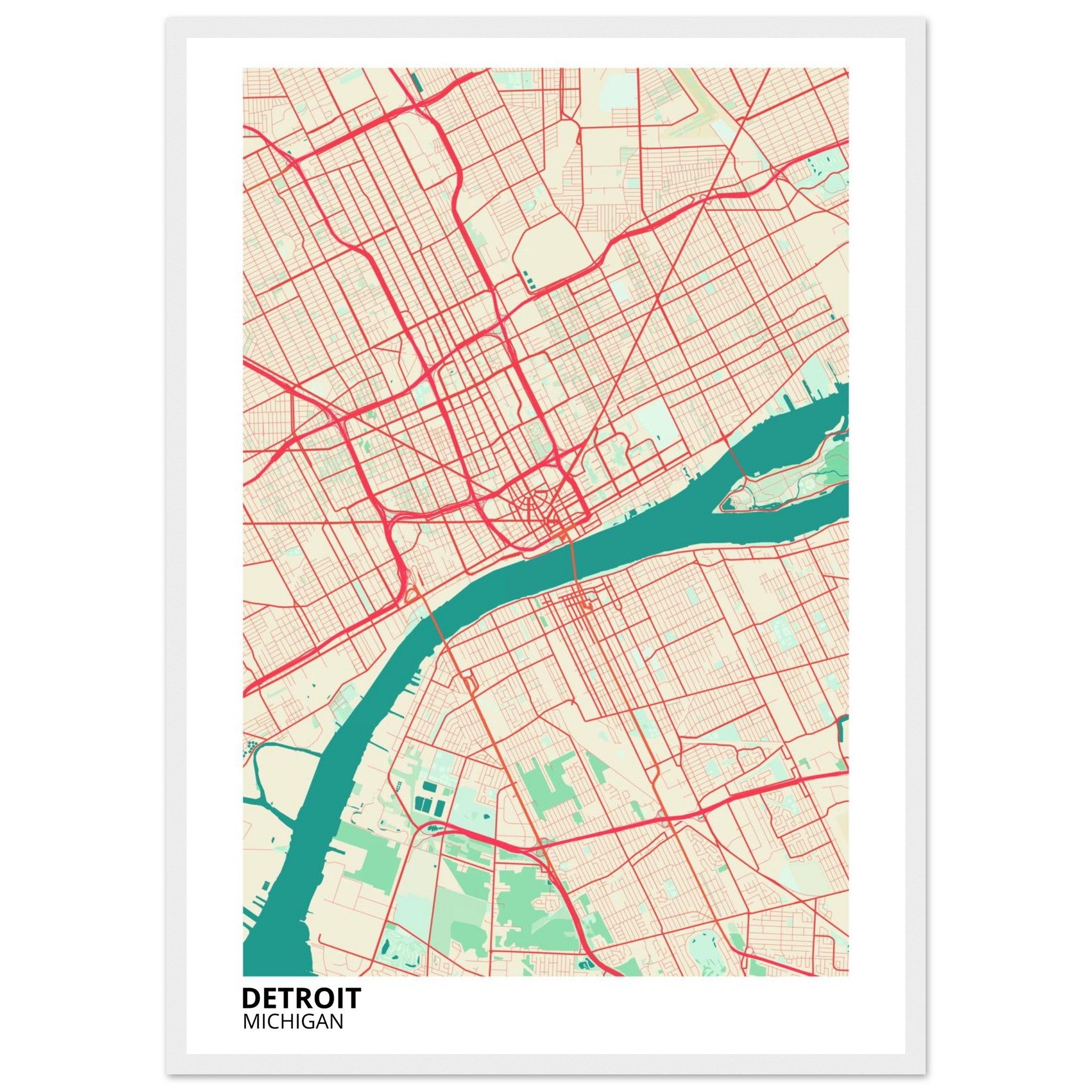 detroit map poster print