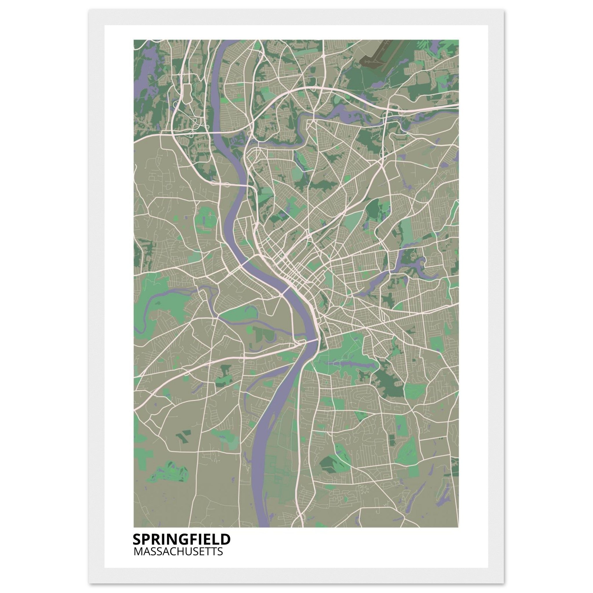 Springfield Massachusetts City Map Poster | Custom Map Art Print - Ink And Atlas