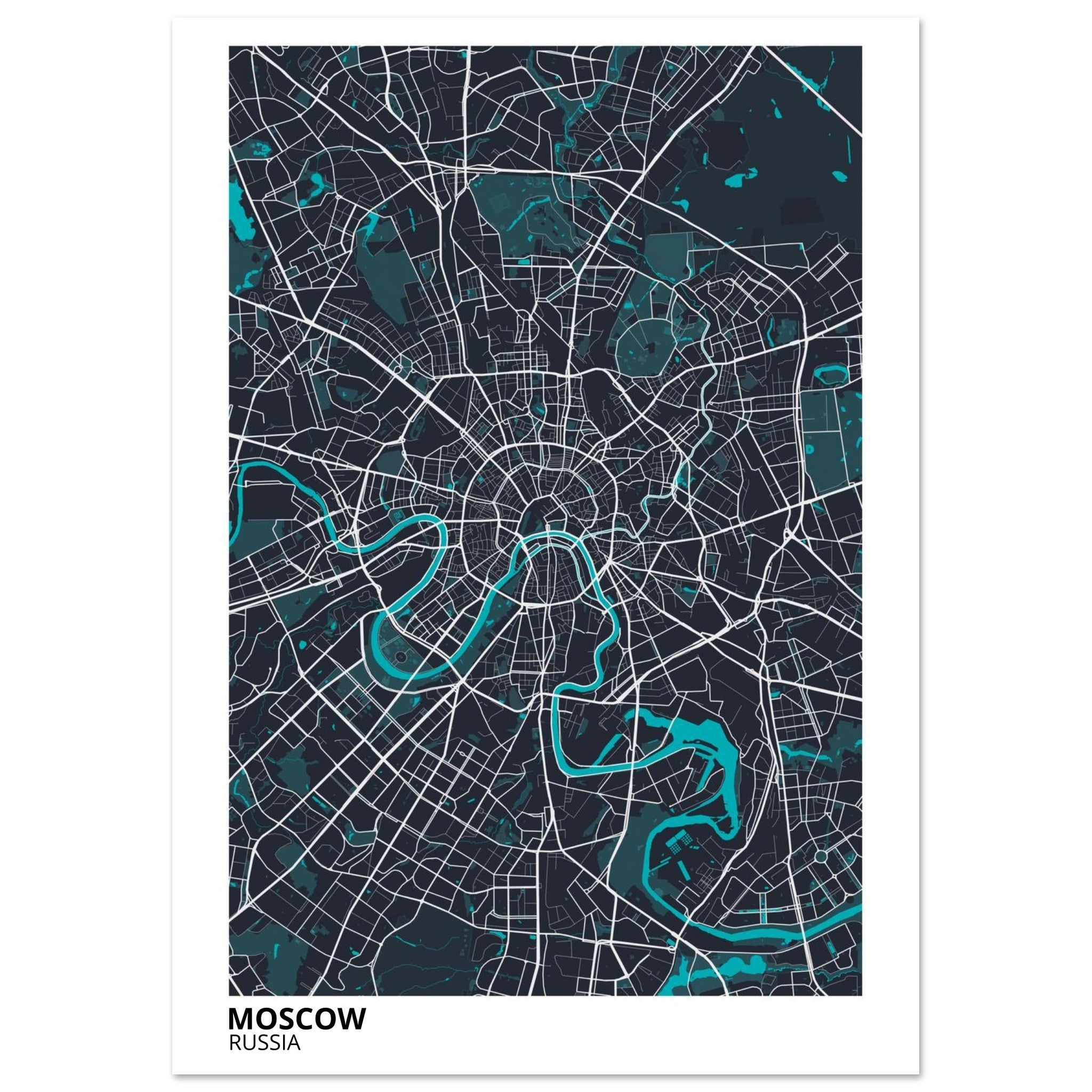 moscow russia map poster print