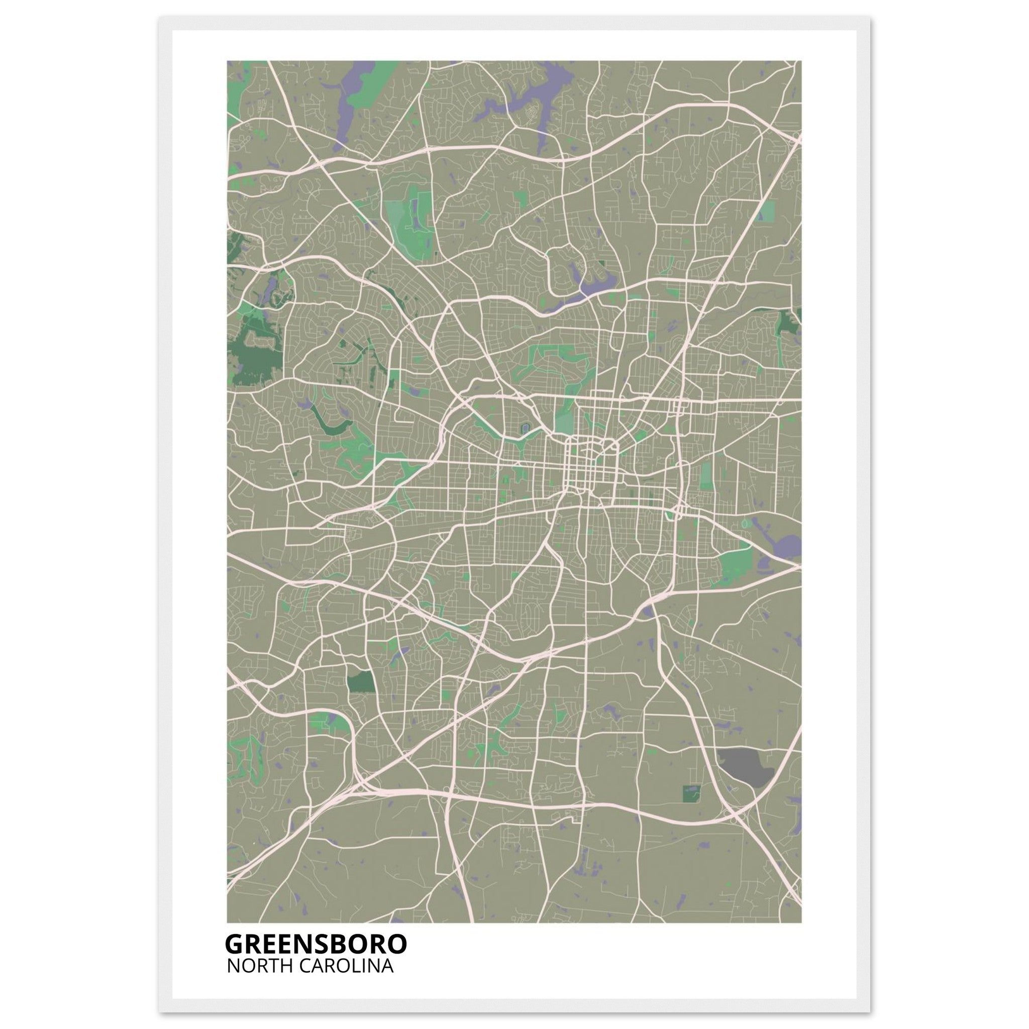 Greensboro North Carolina City Map Poster | Custom Map Art Print - Ink And Atlas